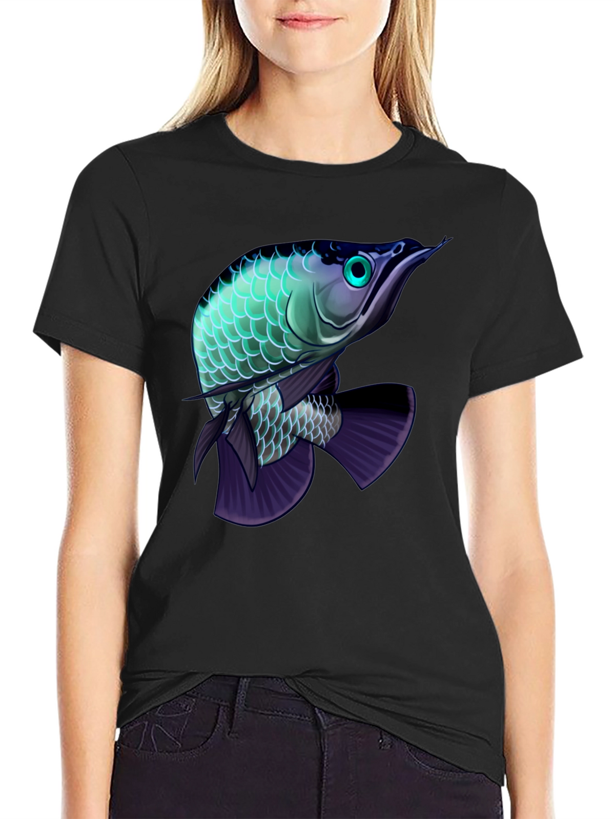 Arowana Fish Graphic Black T-Shirt