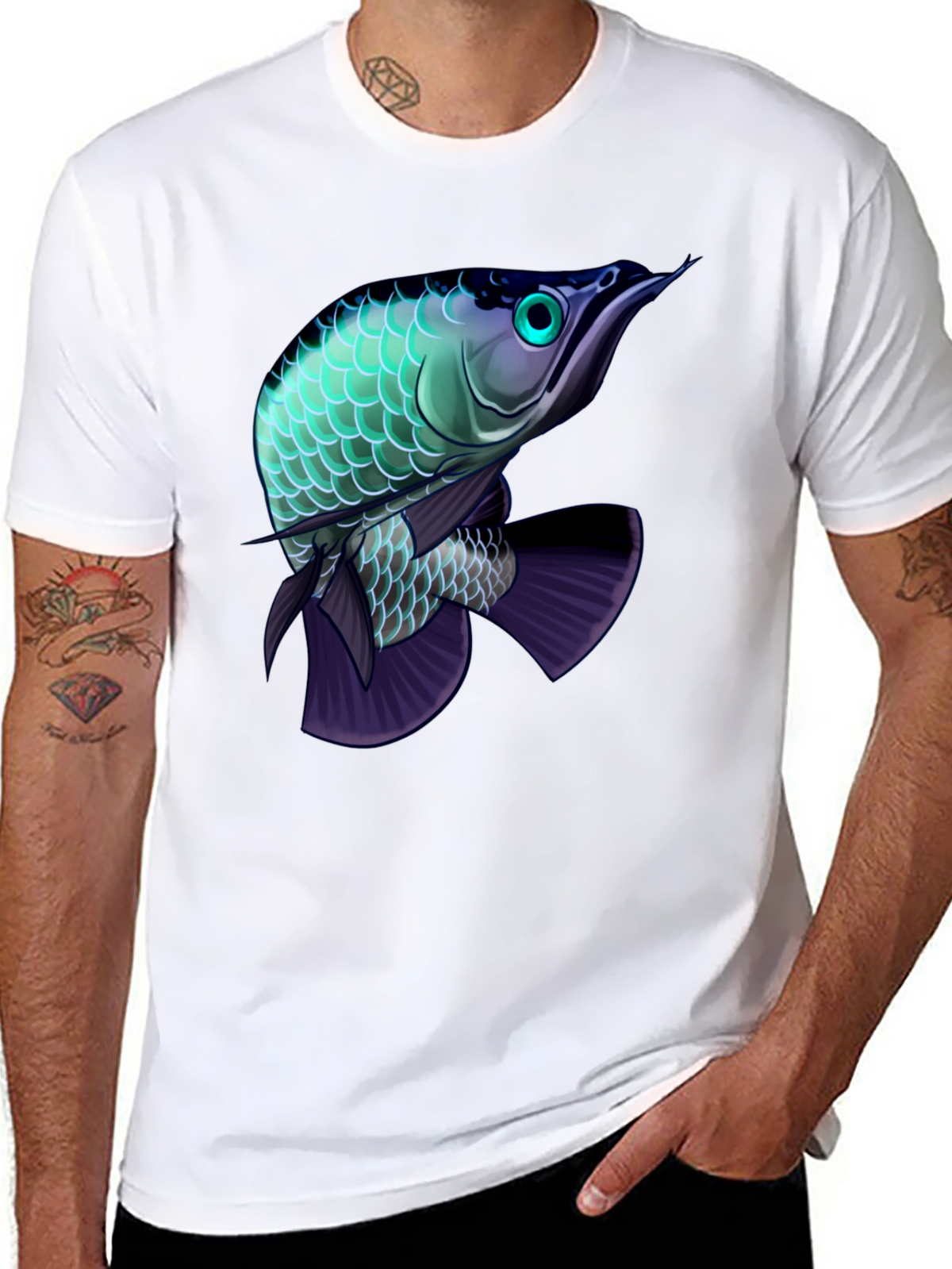 Arowana Fish Graphic Black T-Shirt