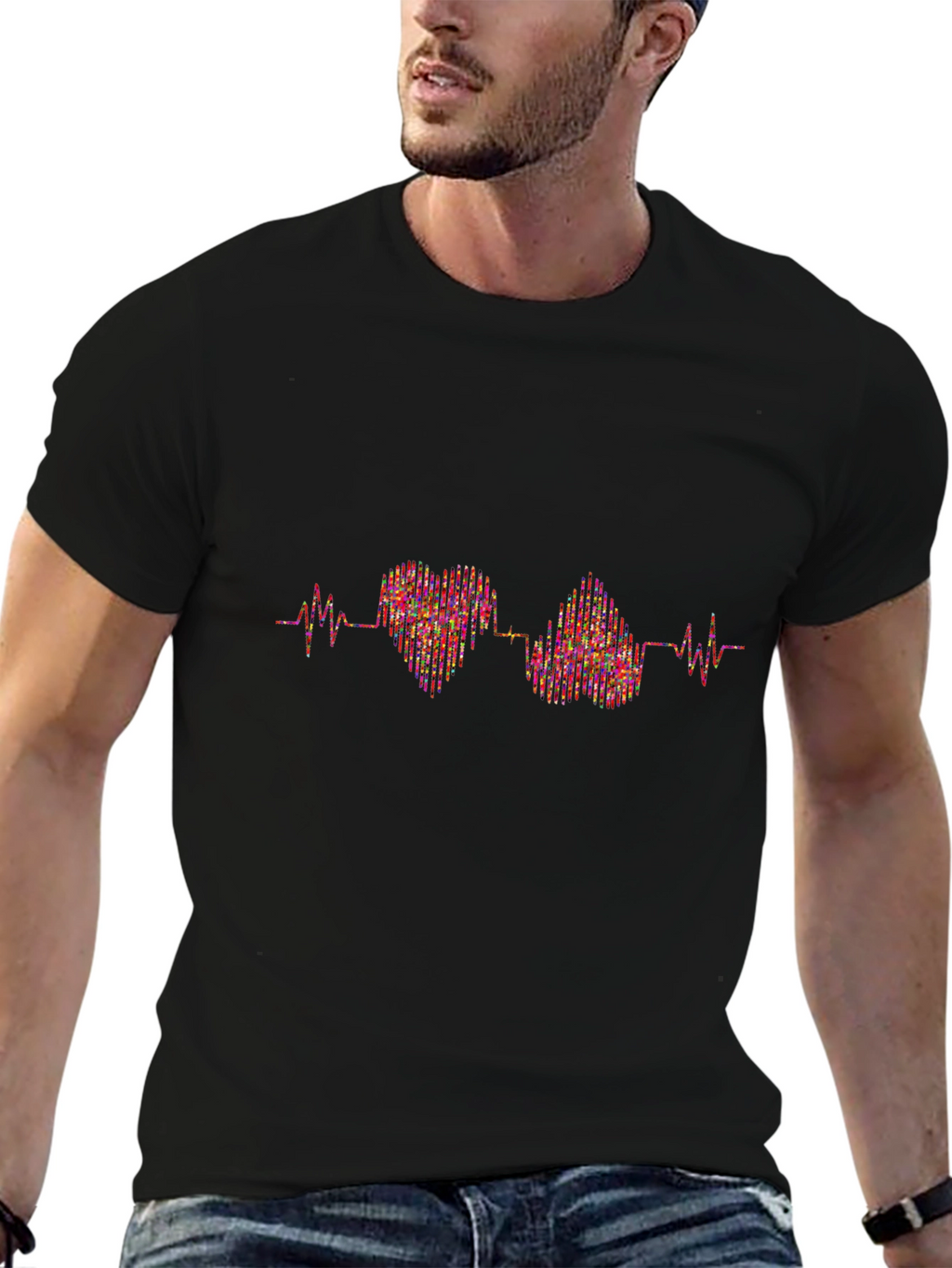 Heartbeat Graphic Black T-Shirt