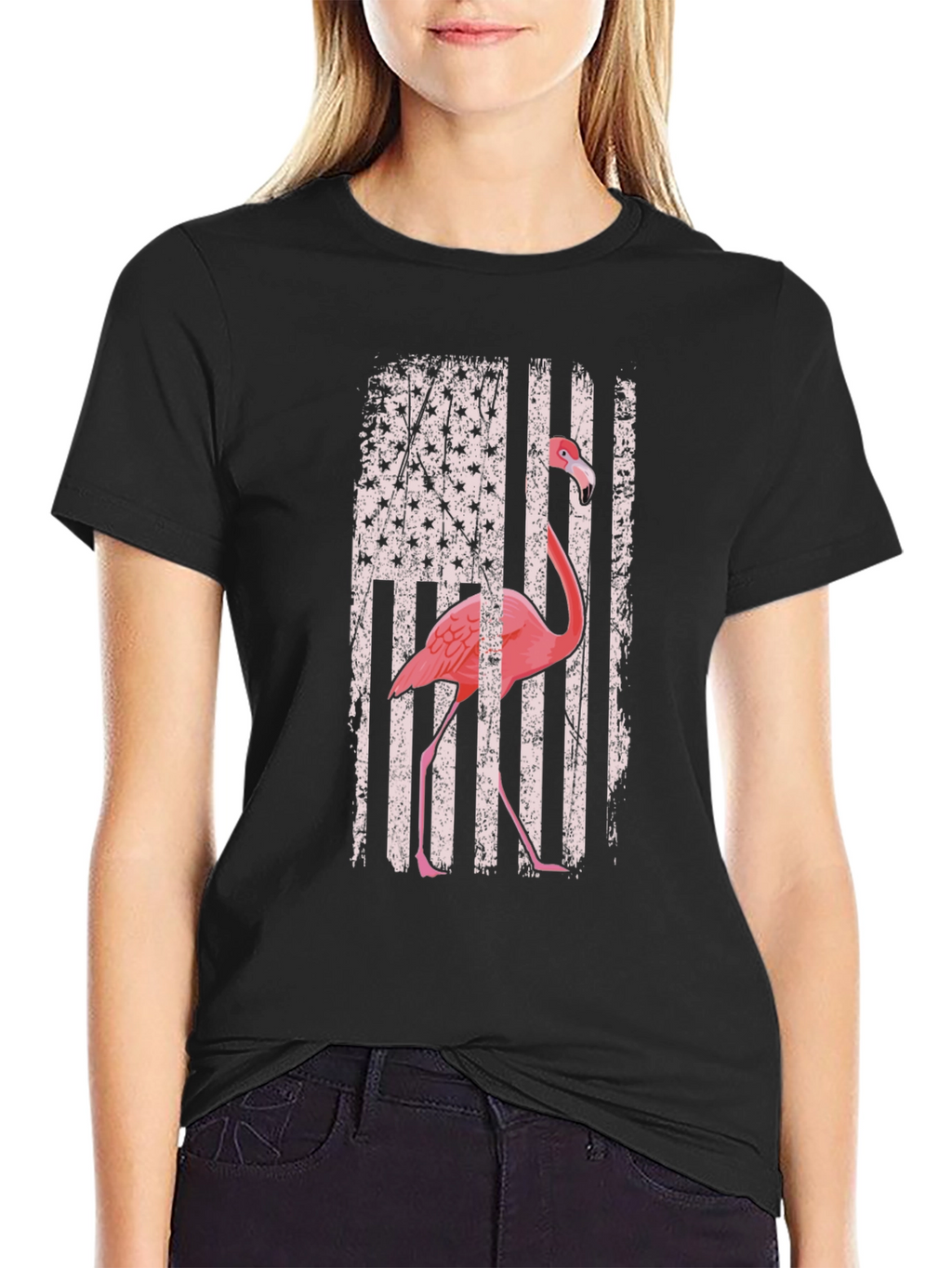 Flamingo American Flag Graphic Tee