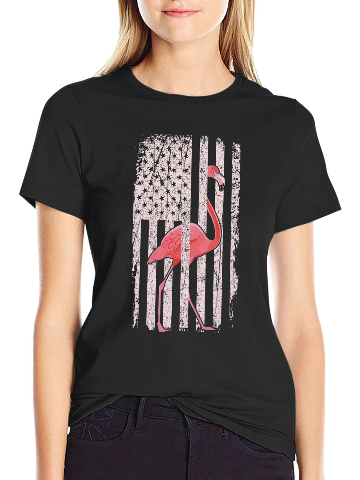 Flamingo American Flag Graphic Tee