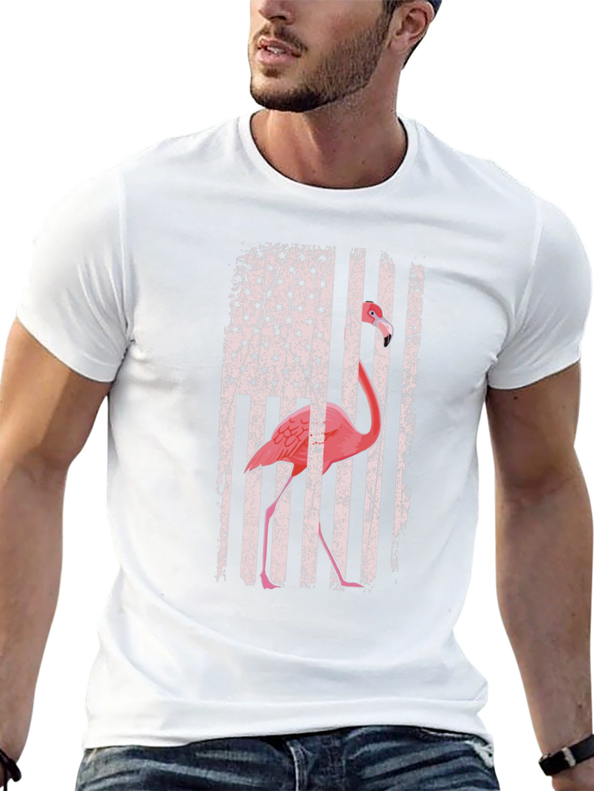 Flamingo American Flag Graphic Tee