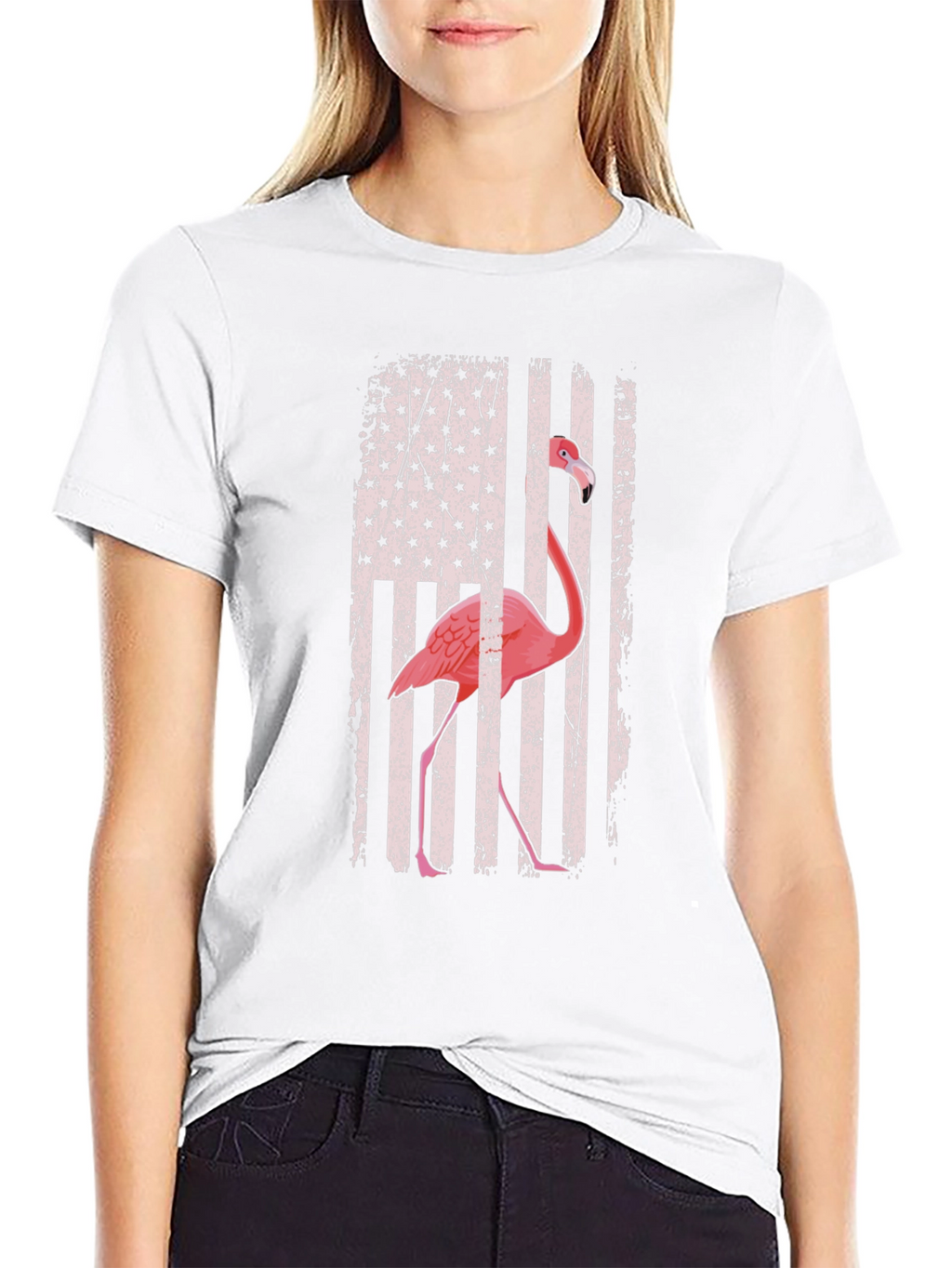 Flamingo American Flag Graphic Tee