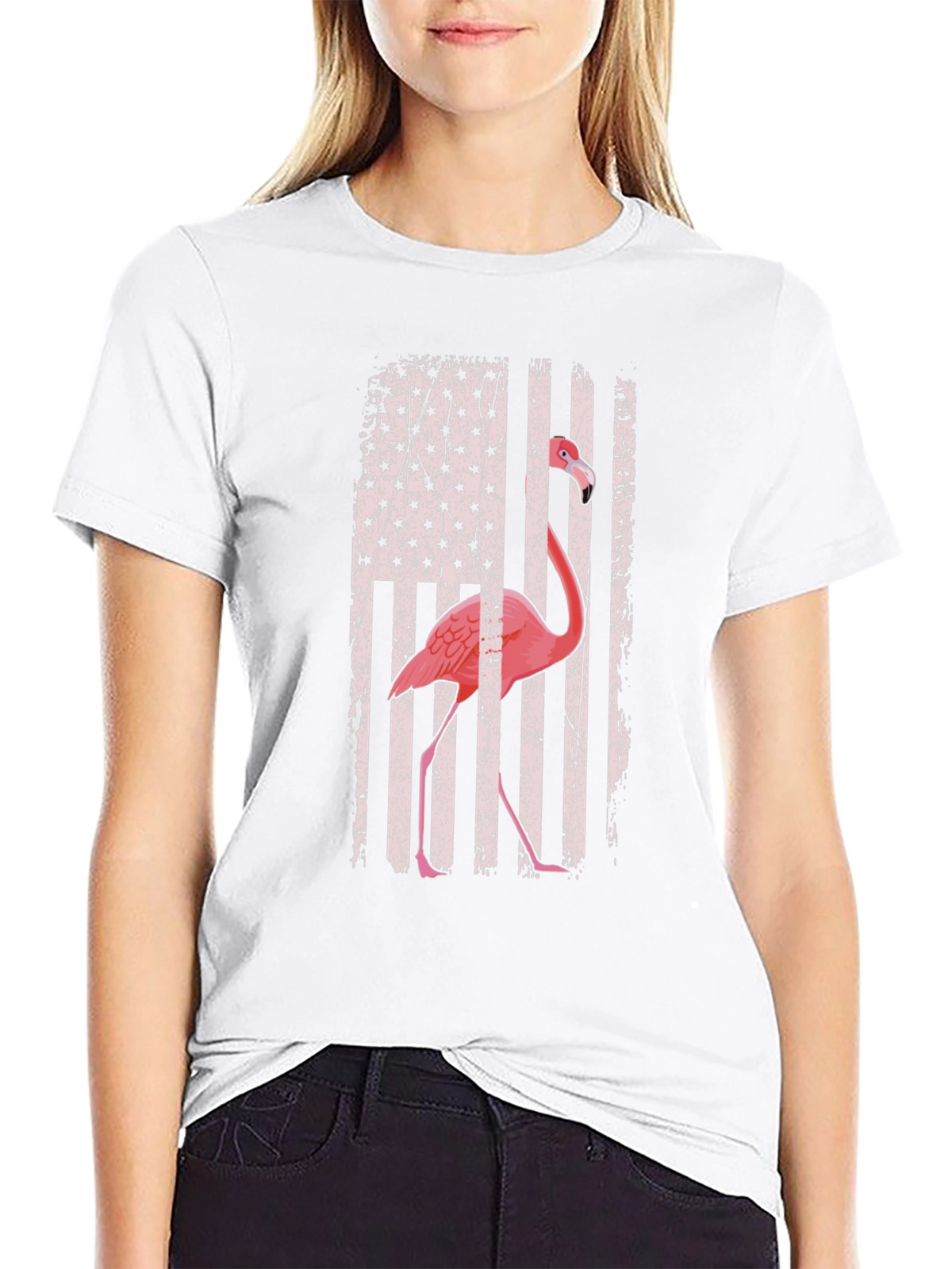 Flamingo American Flag Graphic Tee