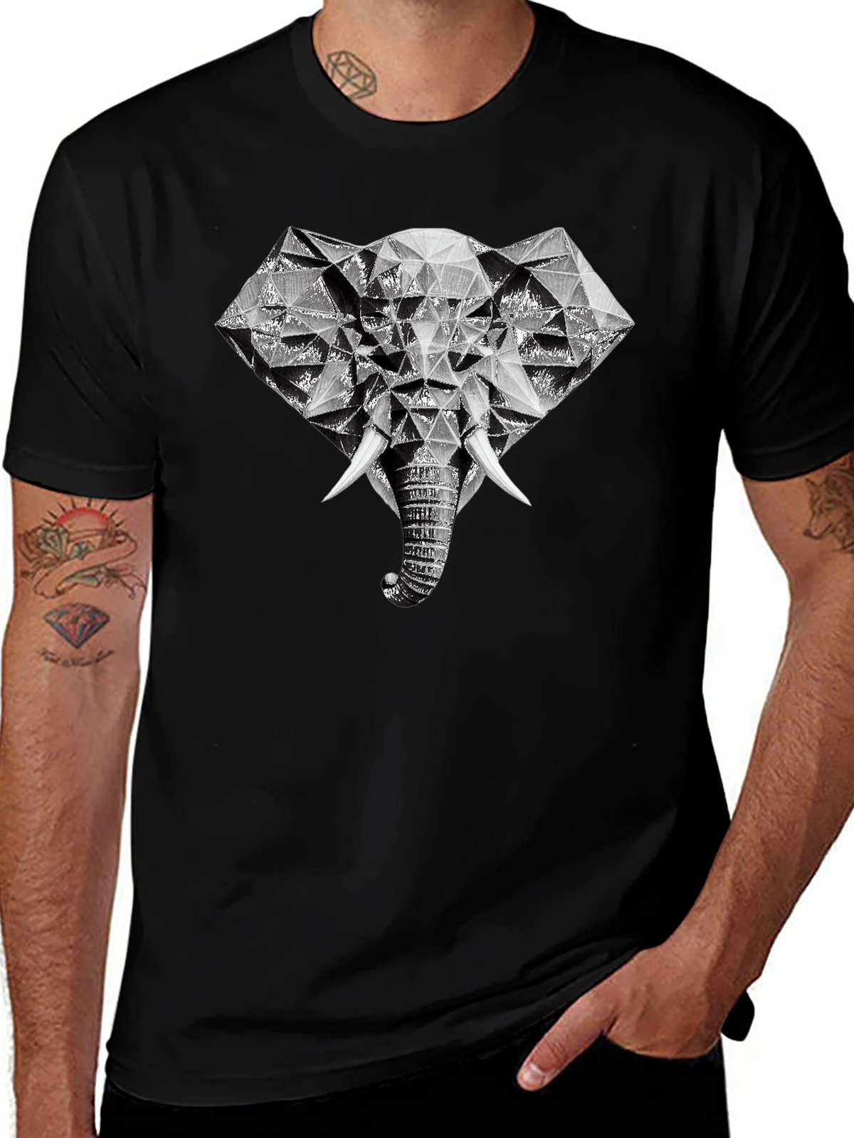 Geometric Elephant Graphic Print T-Shirt