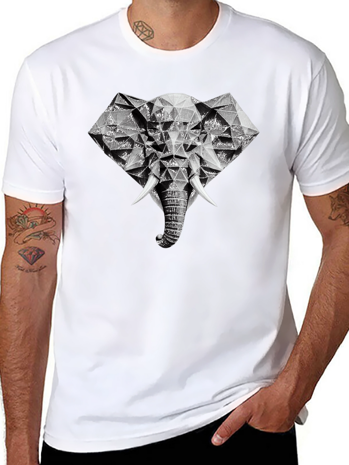 Geometric Elephant Graphic Print T-Shirt