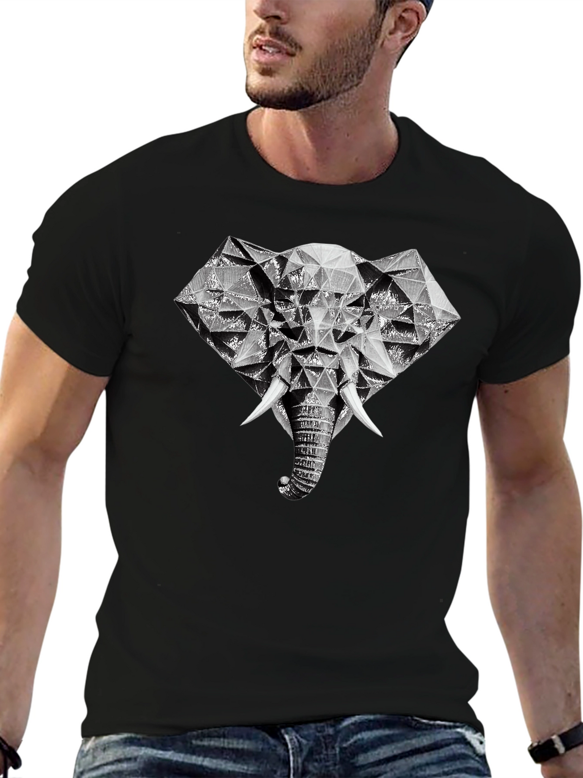 Geometric Elephant Graphic Print T-Shirt