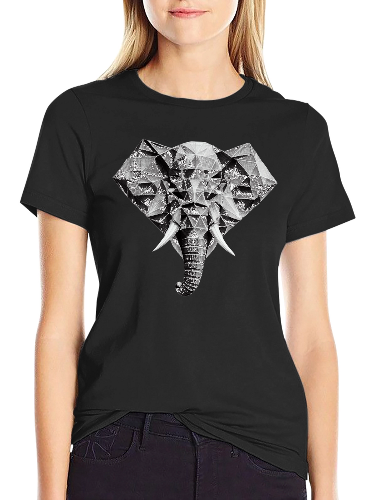 Geometric Elephant Graphic Print T-Shirt