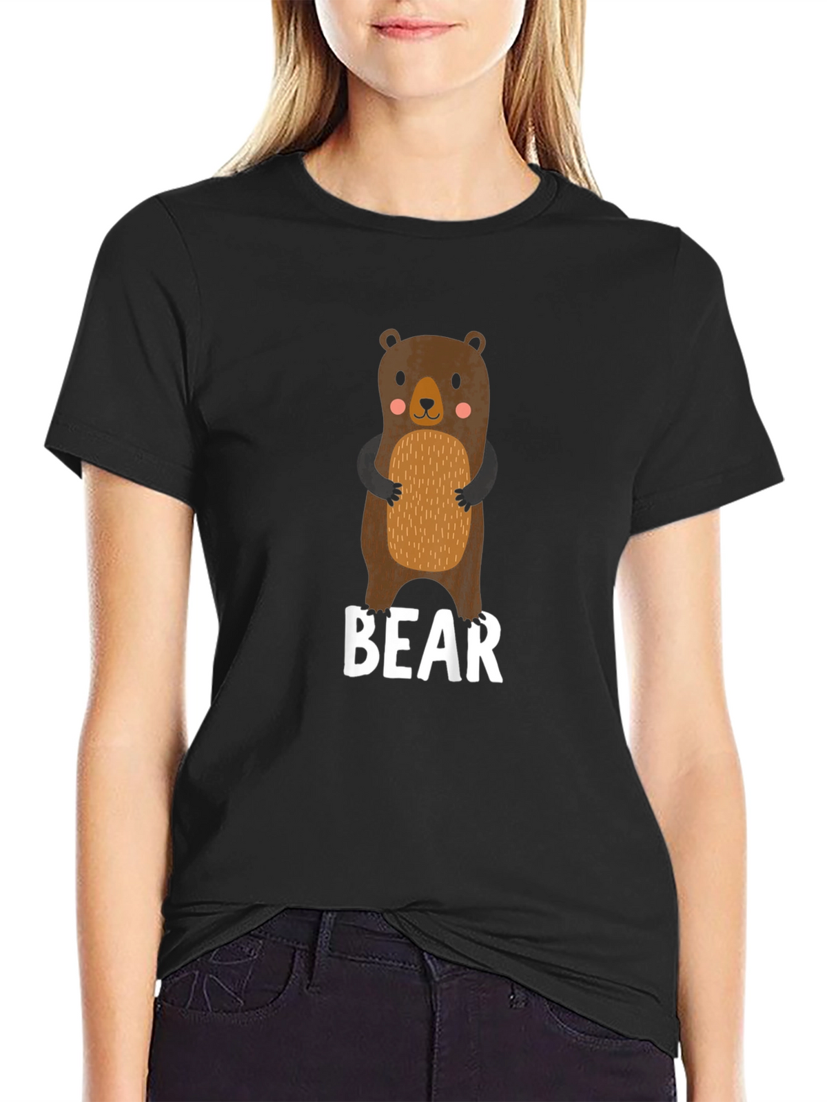 Cute Bear Graphic Black T-Shirt