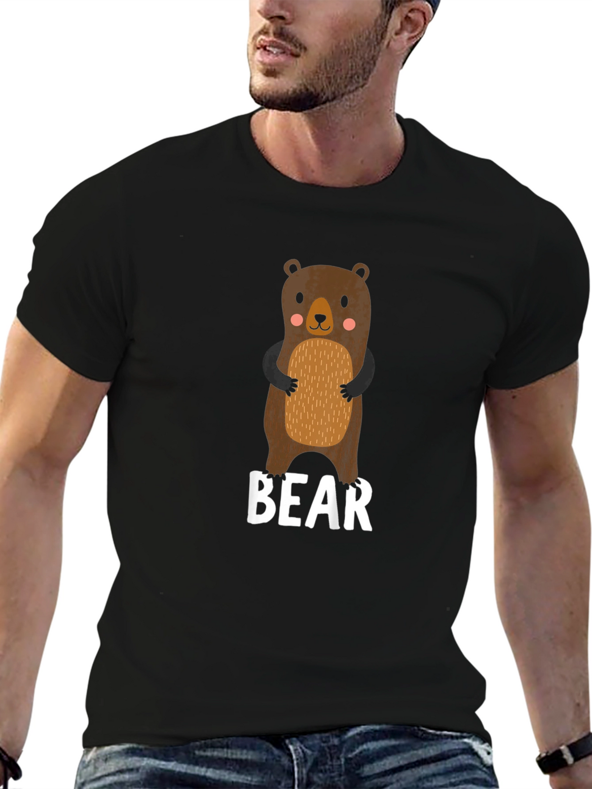 Cute Bear Graphic Black T-Shirt