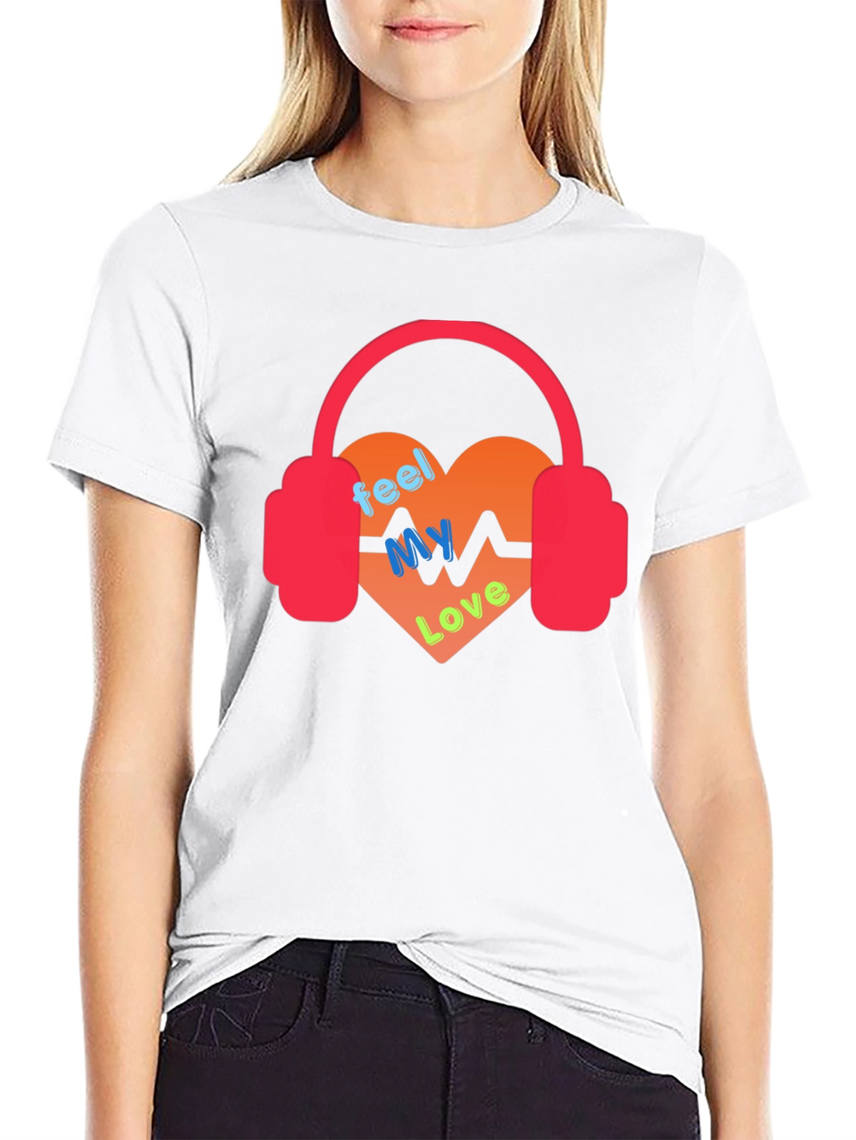 Feel My Love Heartbeat Headphones Graphic Tee