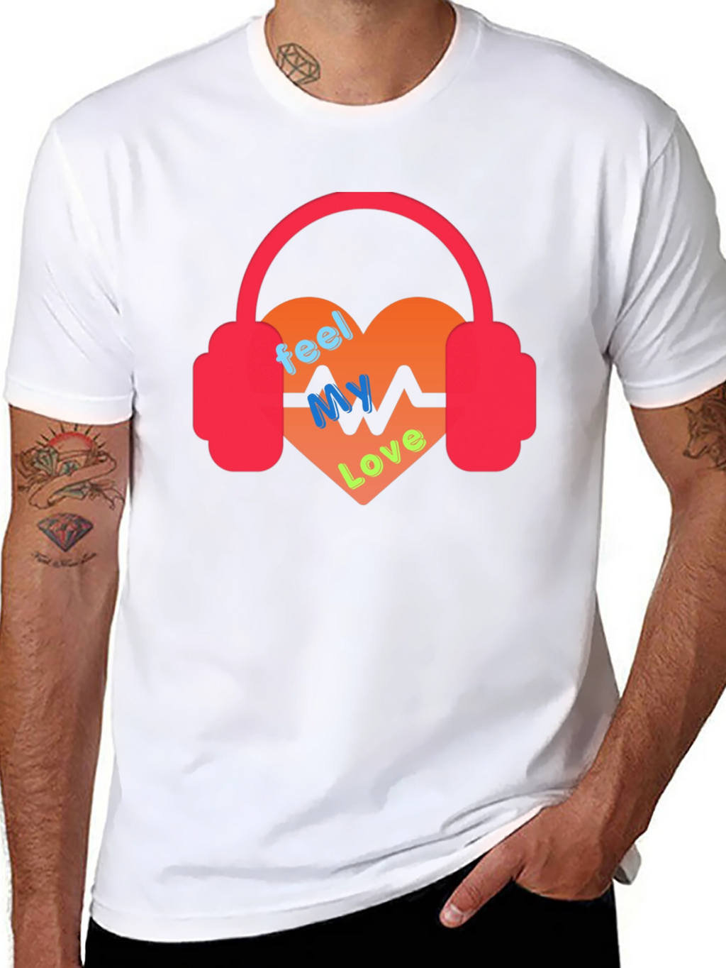 Feel My Love Heartbeat Headphones Graphic Tee