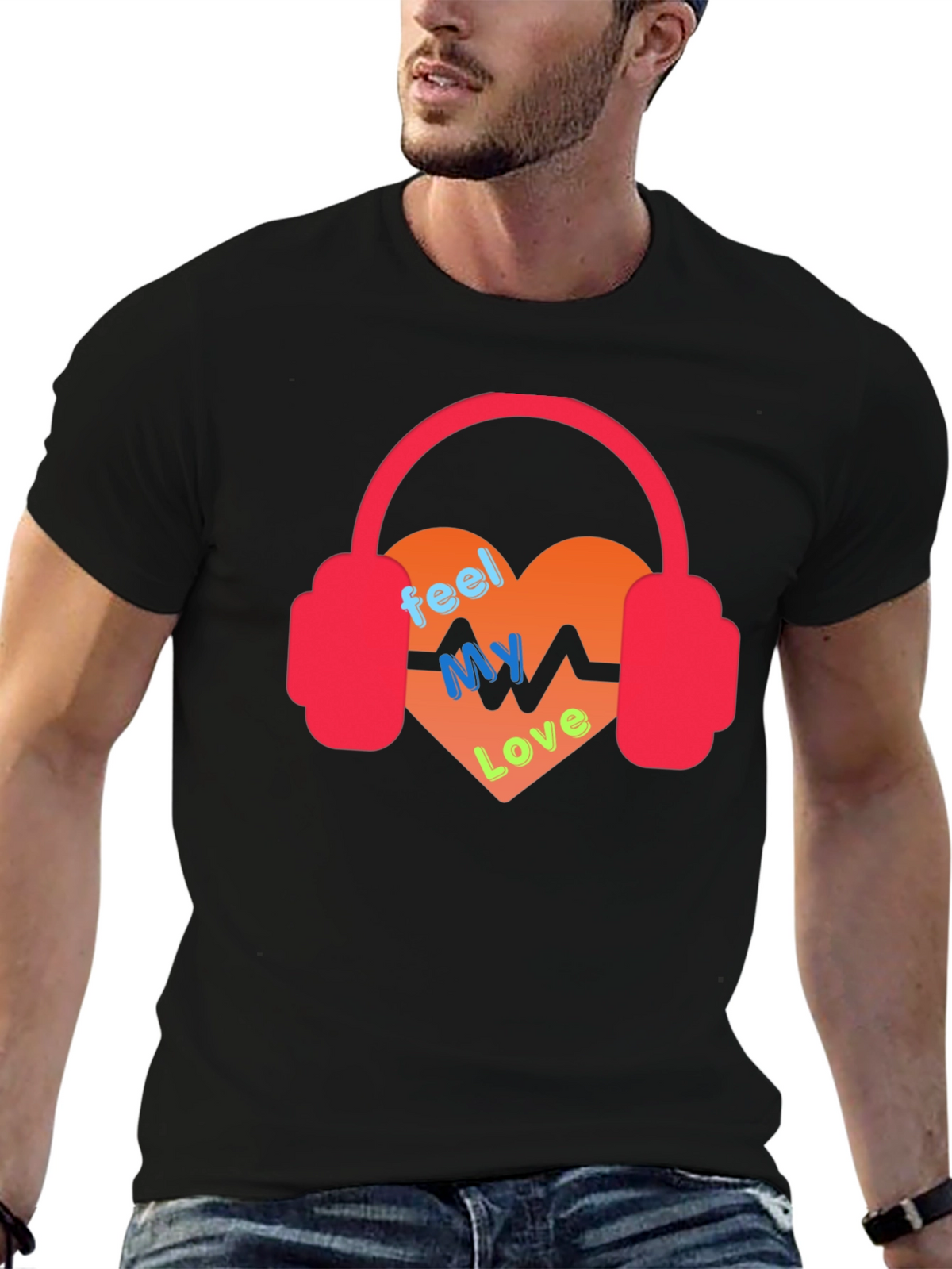 Feel My Love Heartbeat Headphones Graphic Tee