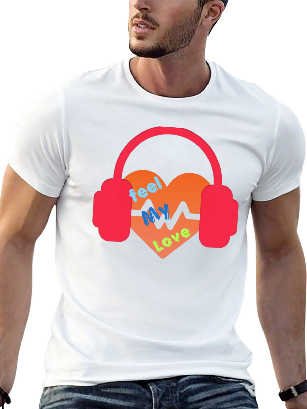 Feel My Love Heartbeat Headphones Graphic Tee