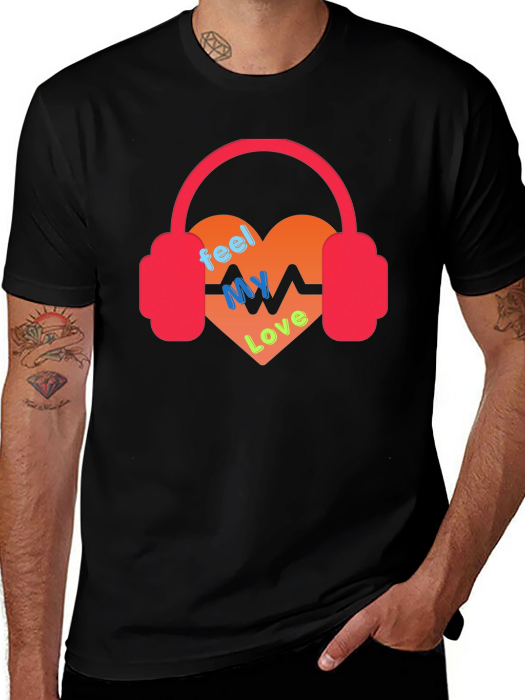 Feel My Love Heartbeat Headphones Graphic Tee