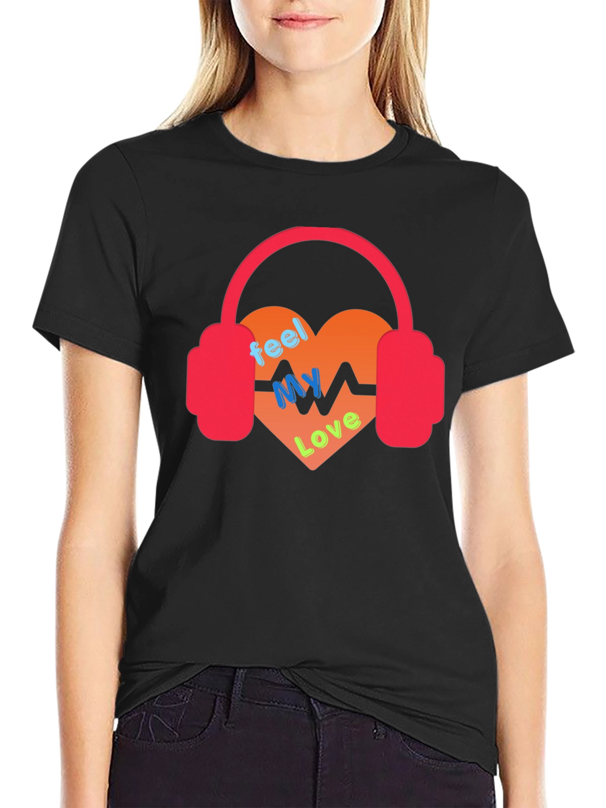 Feel My Love Heartbeat Headphones Graphic Tee