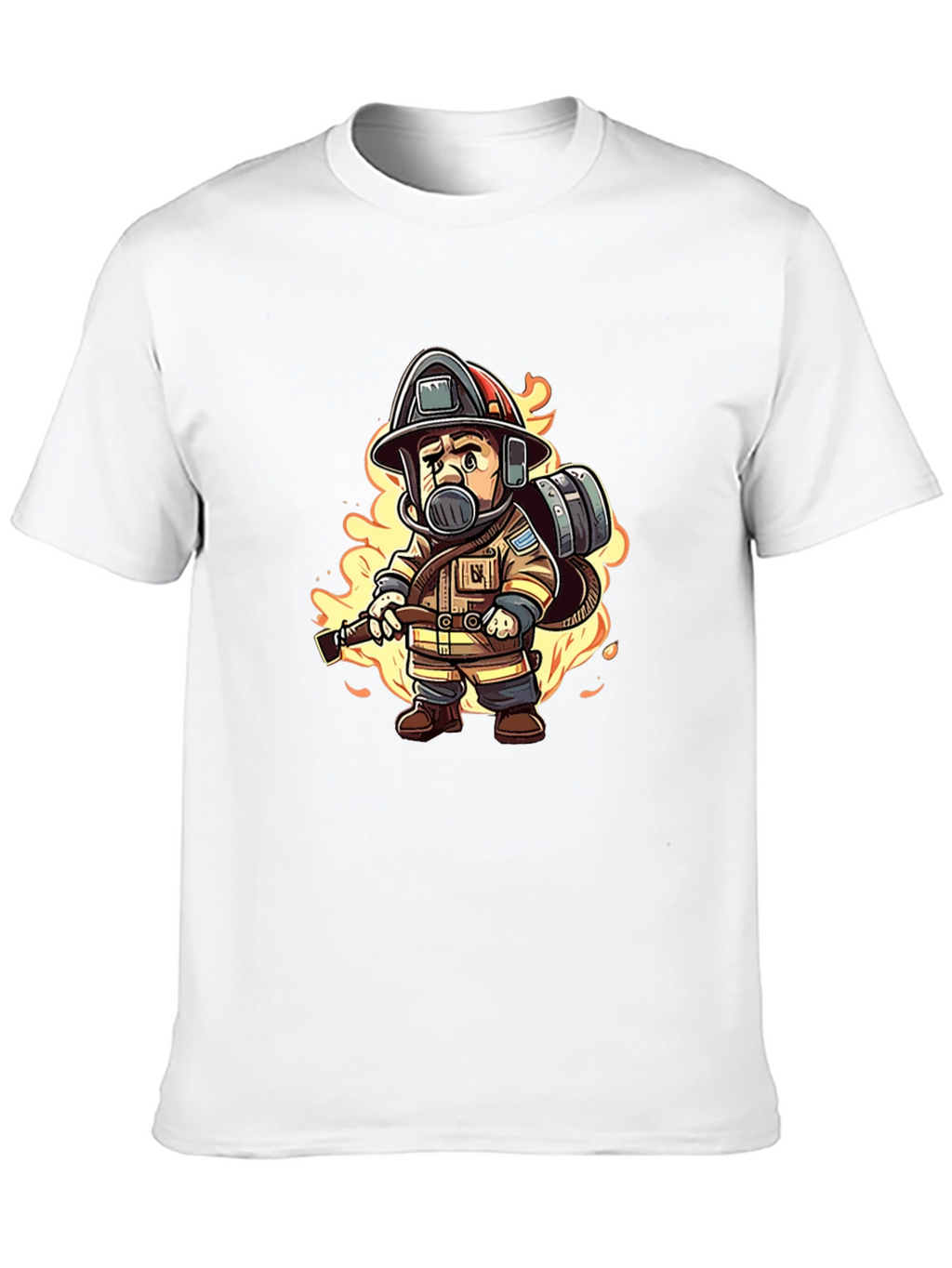 Cartoon Firefighter Black T-Shirt