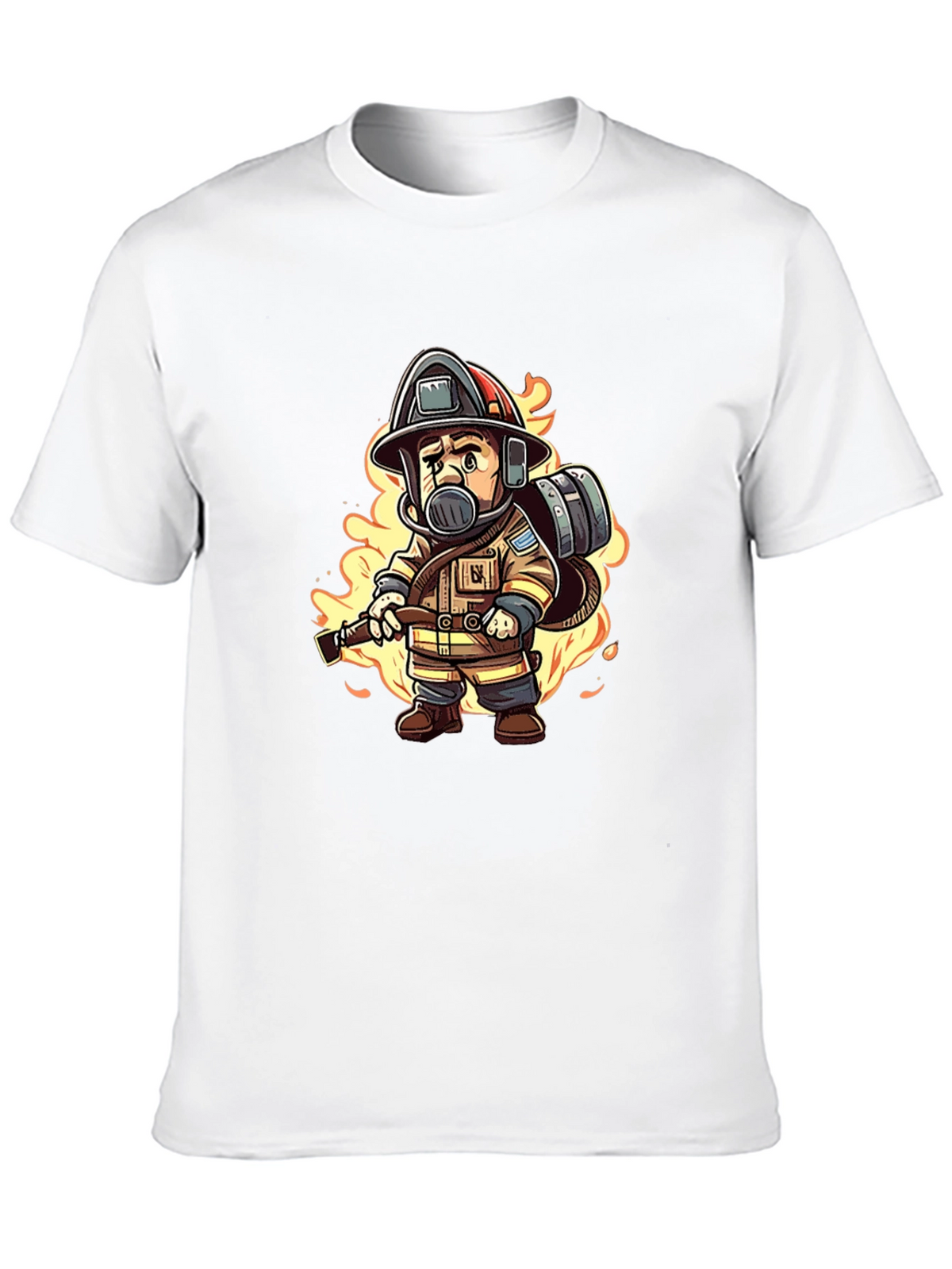 Cartoon Firefighter Black T-Shirt