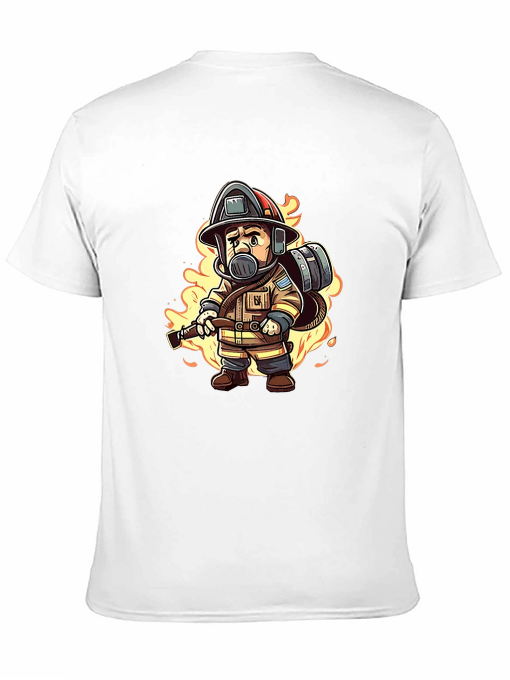 Cartoon Firefighter Black T-Shirt