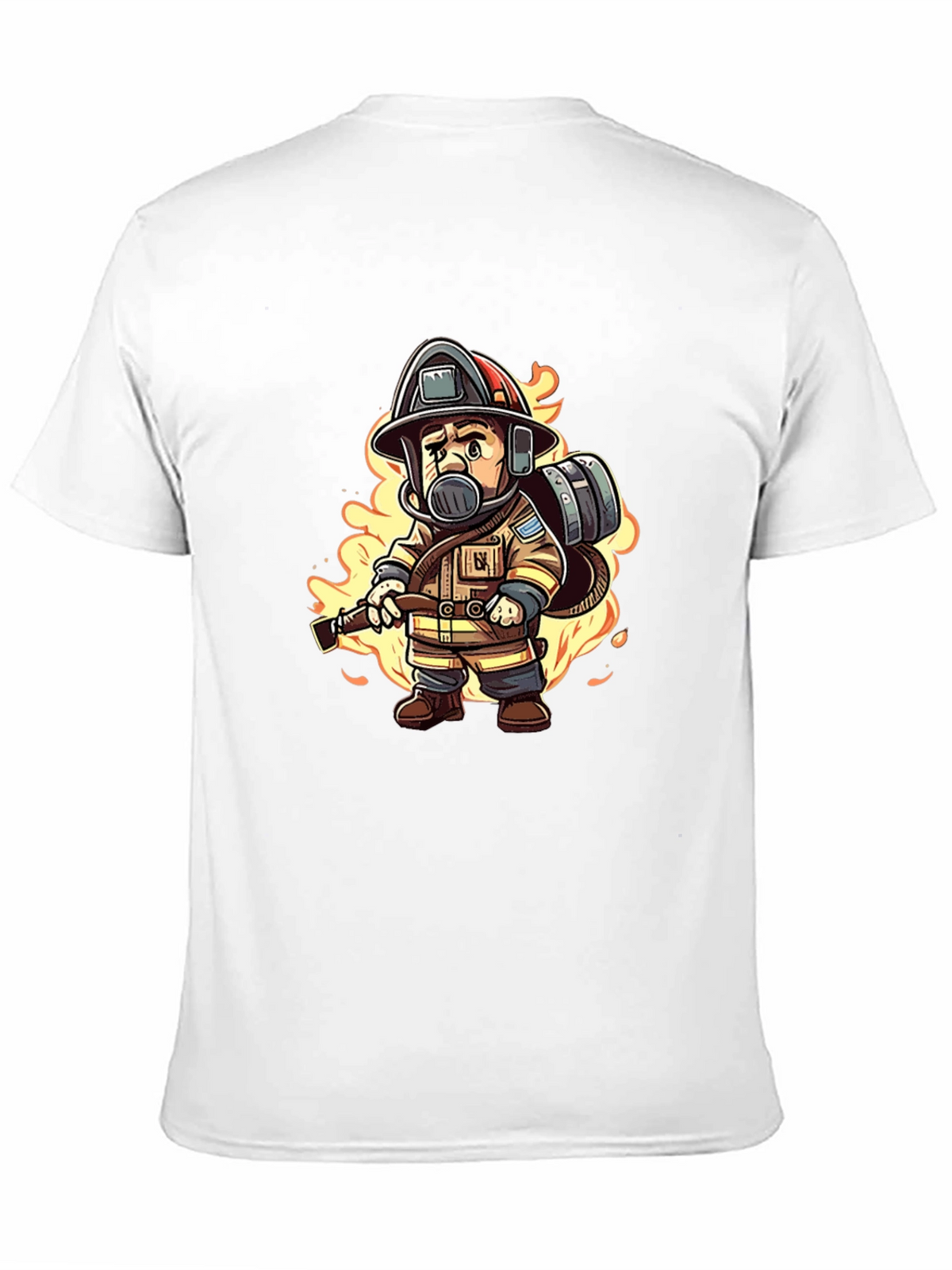Cartoon Firefighter Black T-Shirt