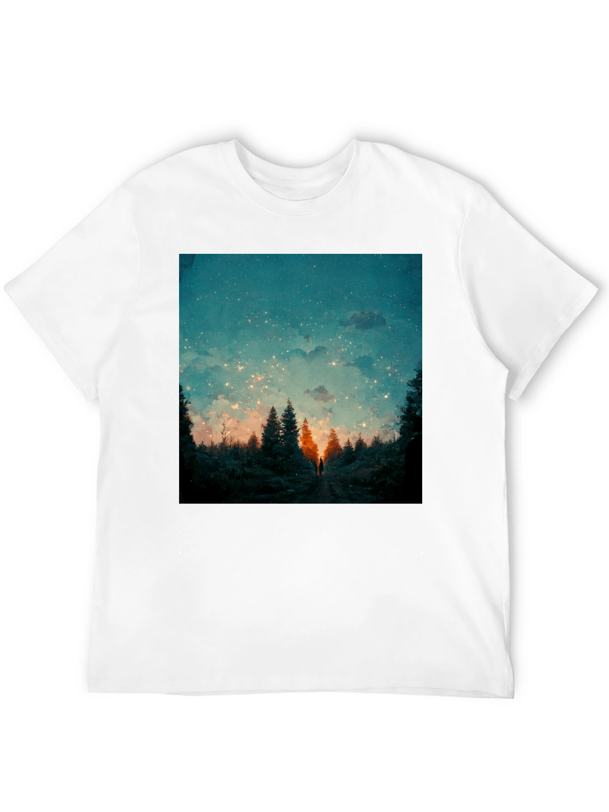 Starry Night Forest Tee - Unique Graphic Print