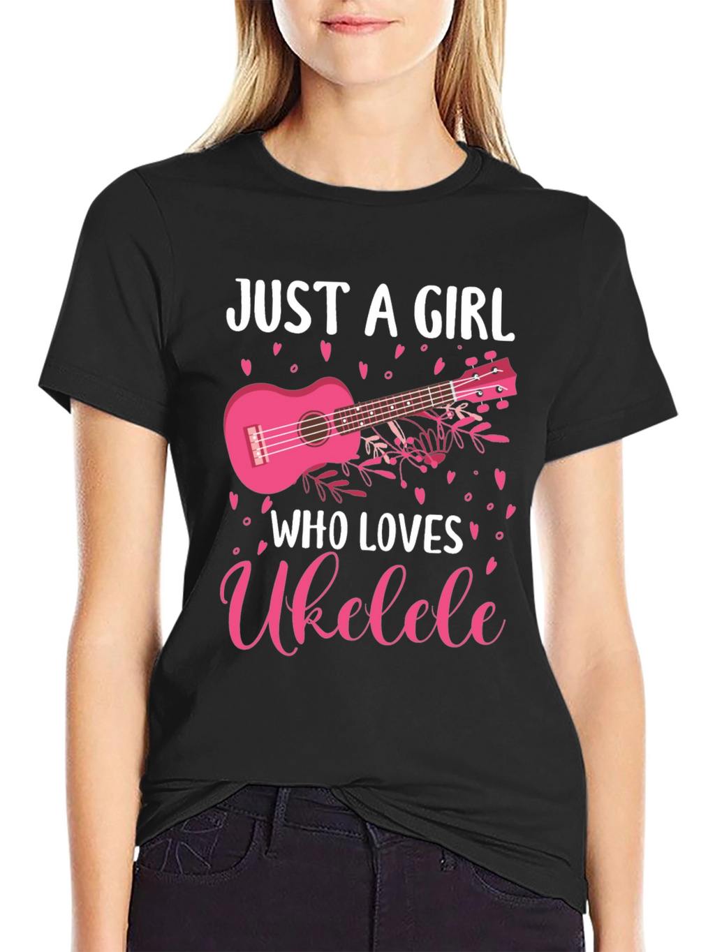 Just A Girl Who Loves Ukulele Black Graphic T-Shirt