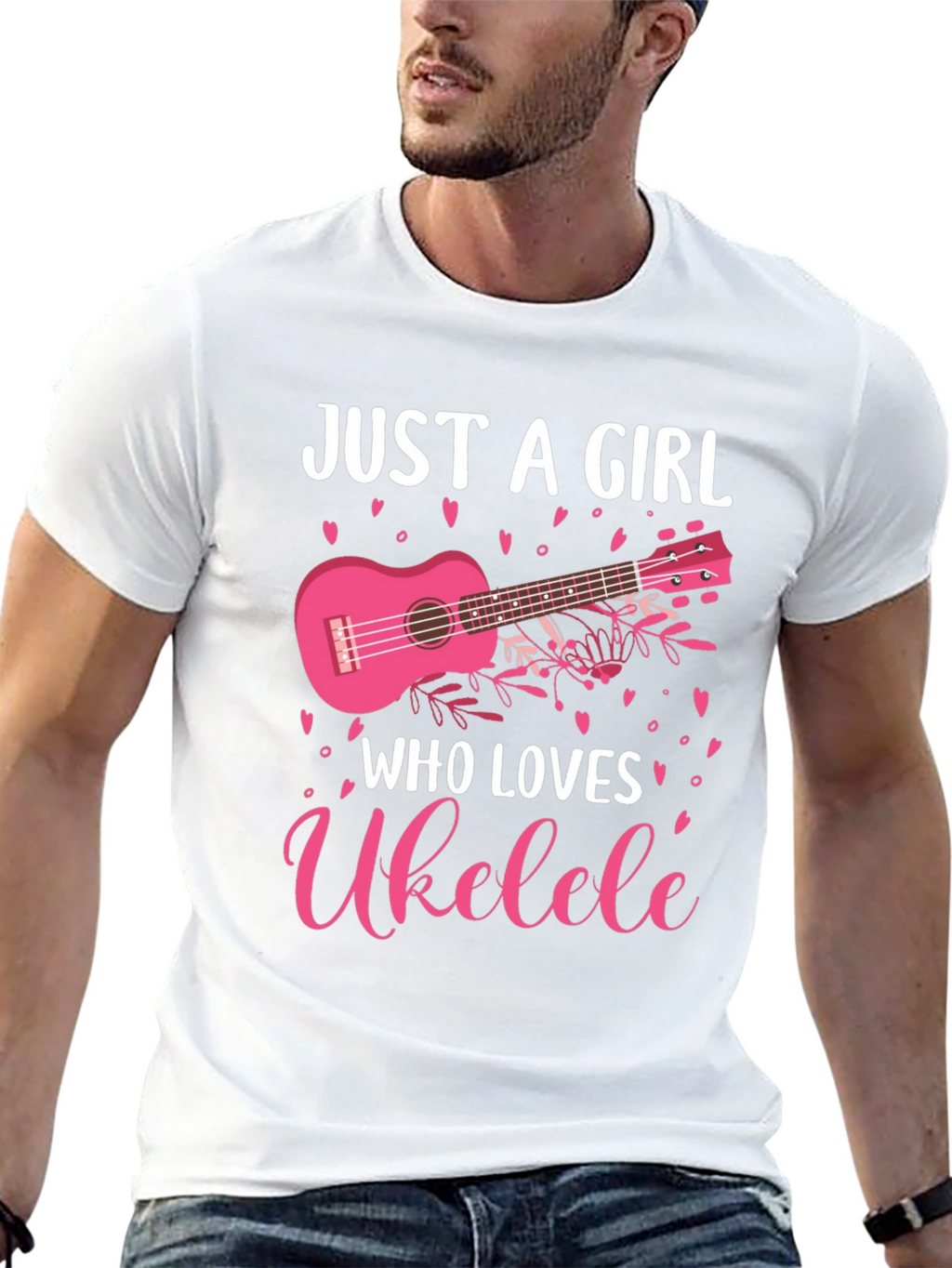 Just A Girl Who Loves Ukulele Black Graphic T-Shirt