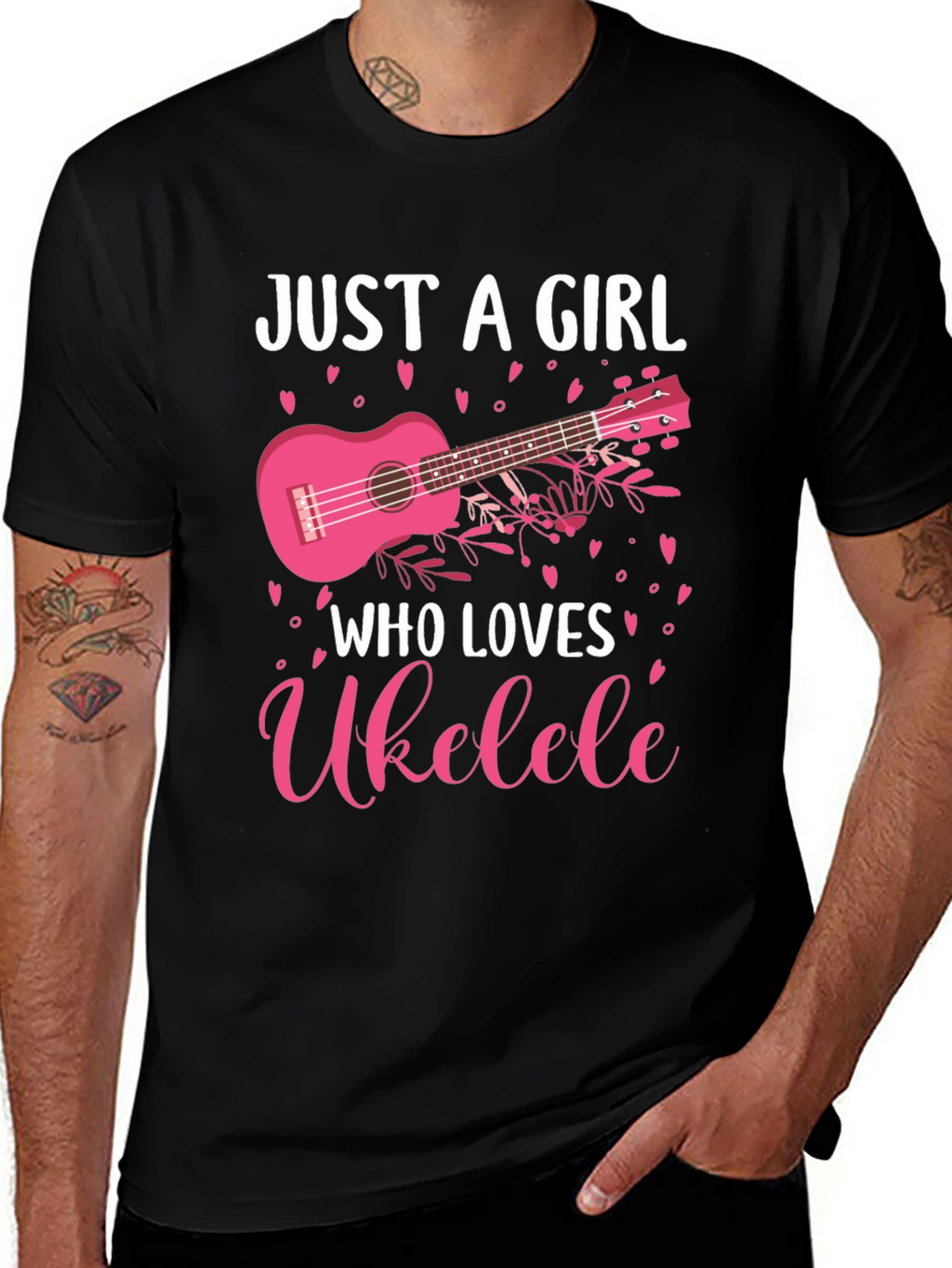 Just A Girl Who Loves Ukulele Black Graphic T-Shirt