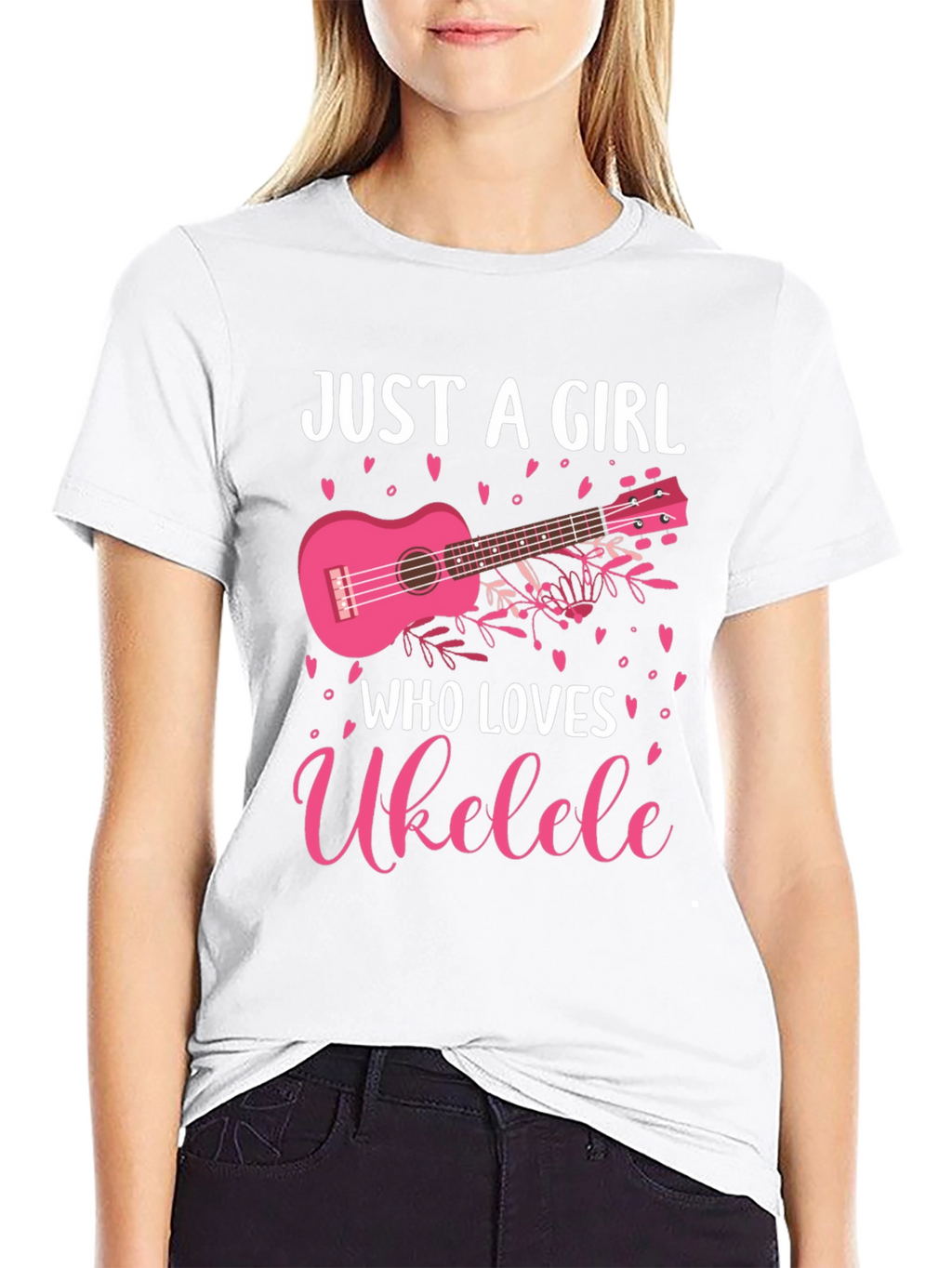 Just A Girl Who Loves Ukulele Black Graphic T-Shirt