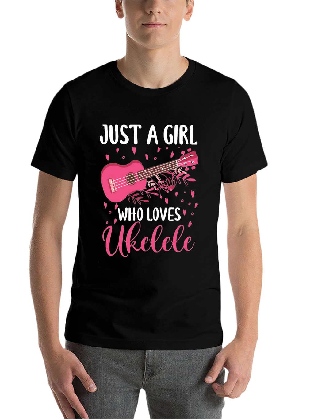 Just A Girl Who Loves Ukulele Black Graphic T-Shirt
