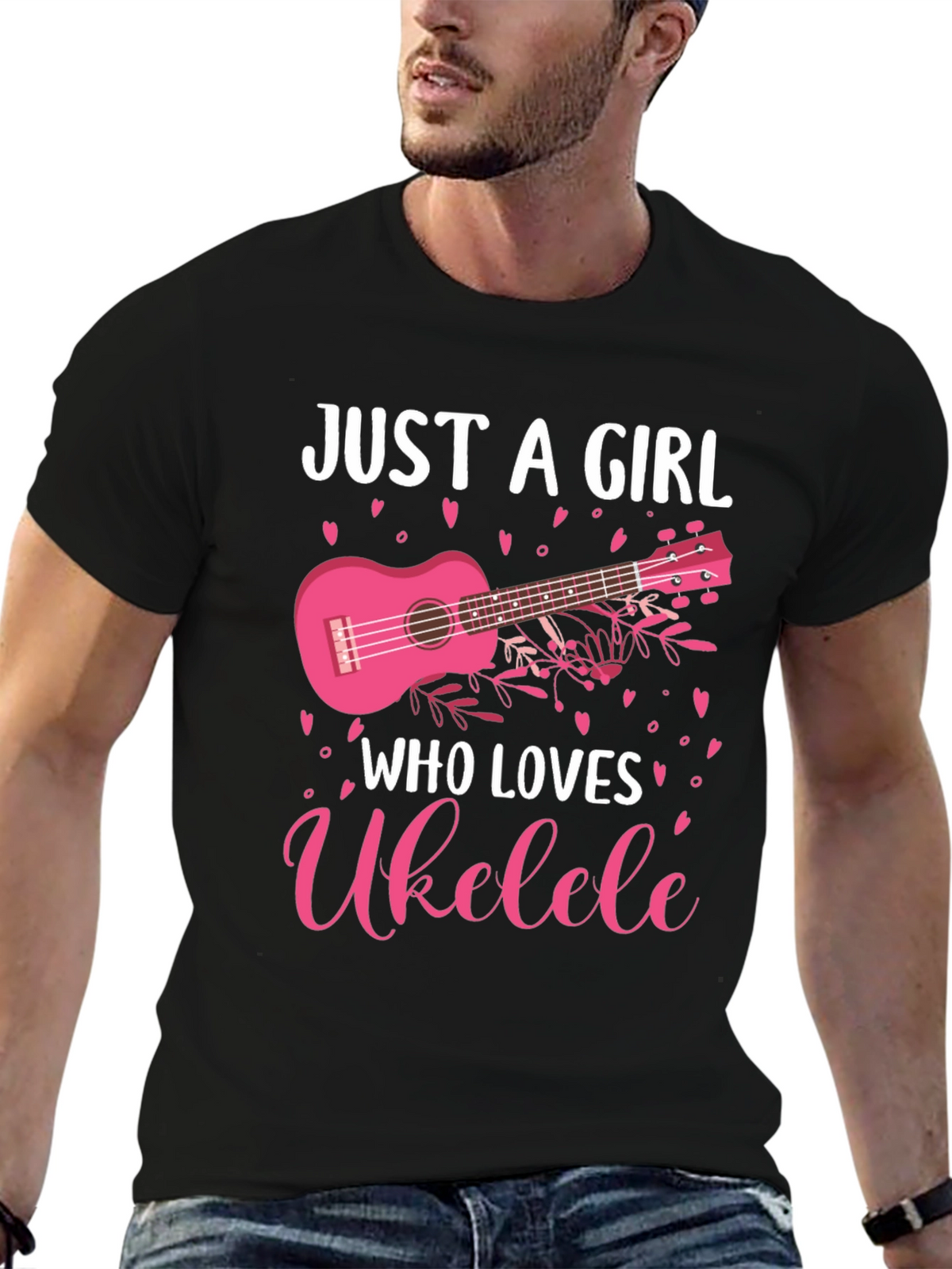 Just A Girl Who Loves Ukulele Black Graphic T-Shirt