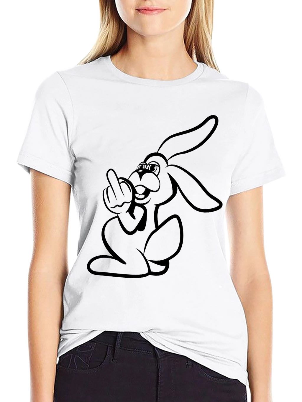 Rebellious Rabbit Graphic Tee - Black Cotton