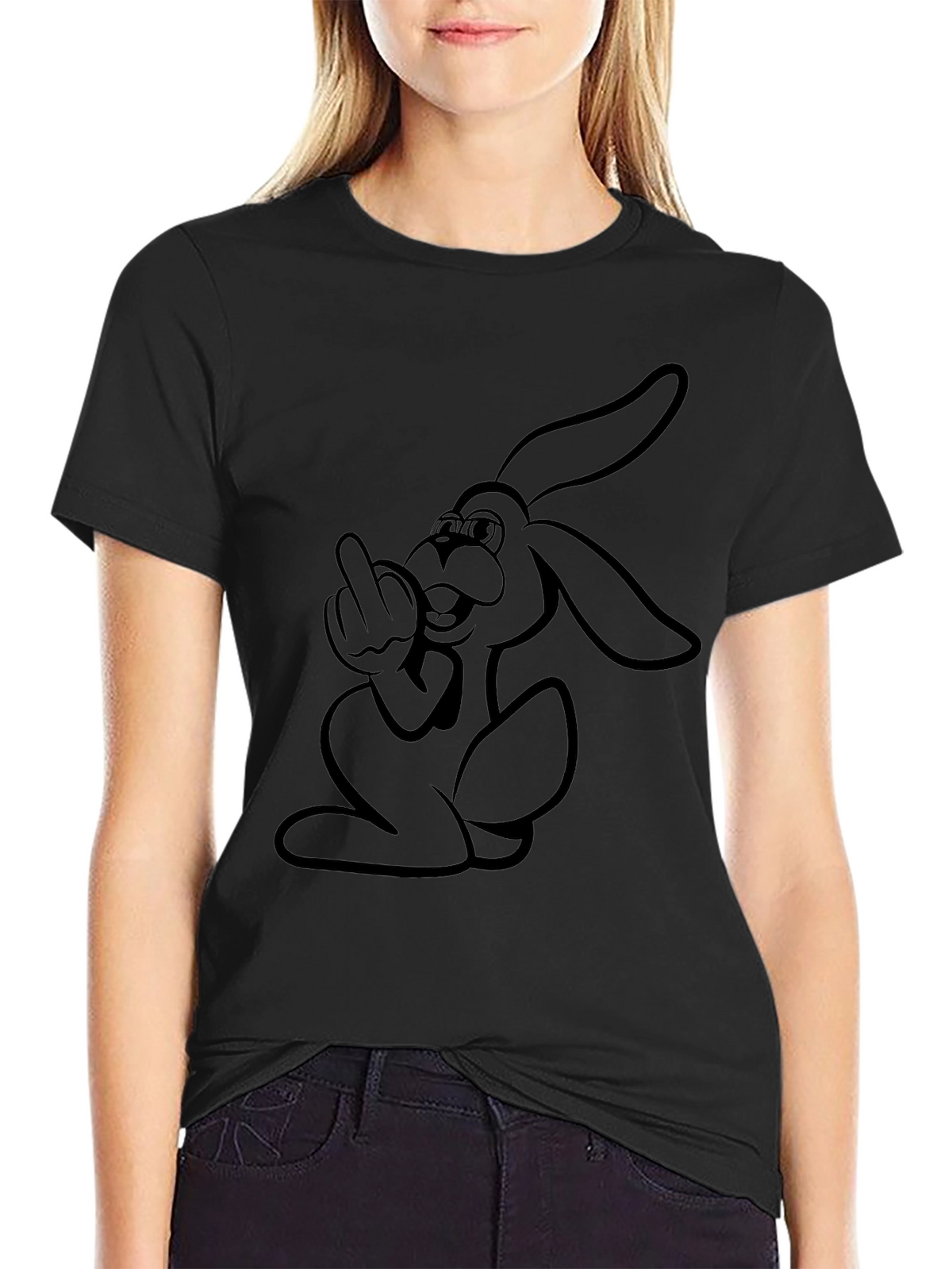 Rebellious Rabbit Graphic Tee - Black Cotton