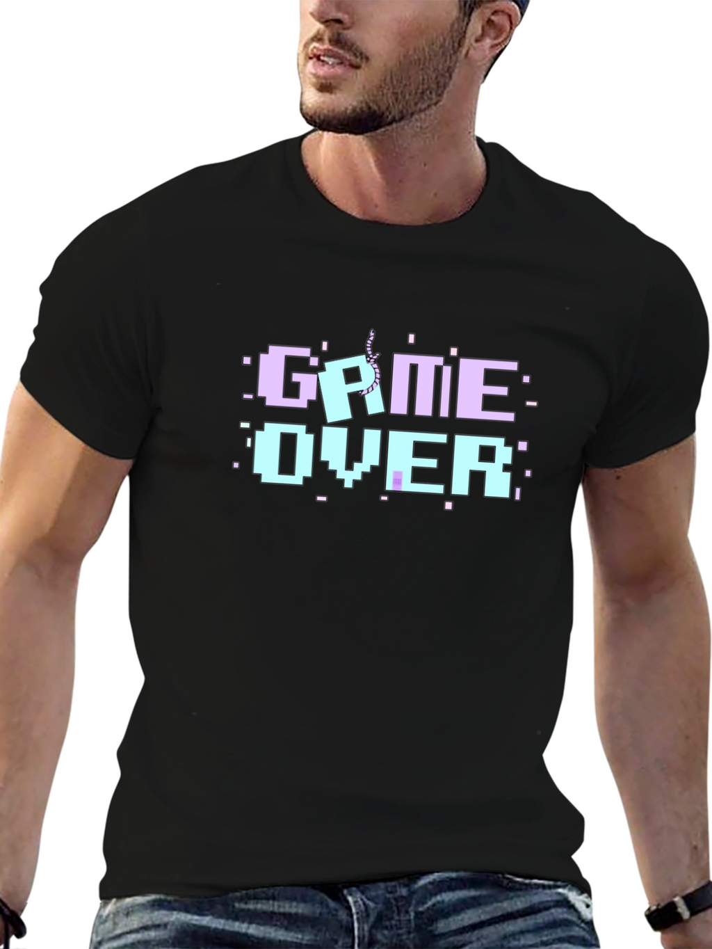 Game Over Pixel Art Black T-Shirt