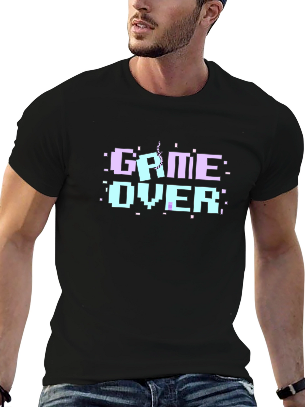 Game Over Pixel Art Black T-Shirt