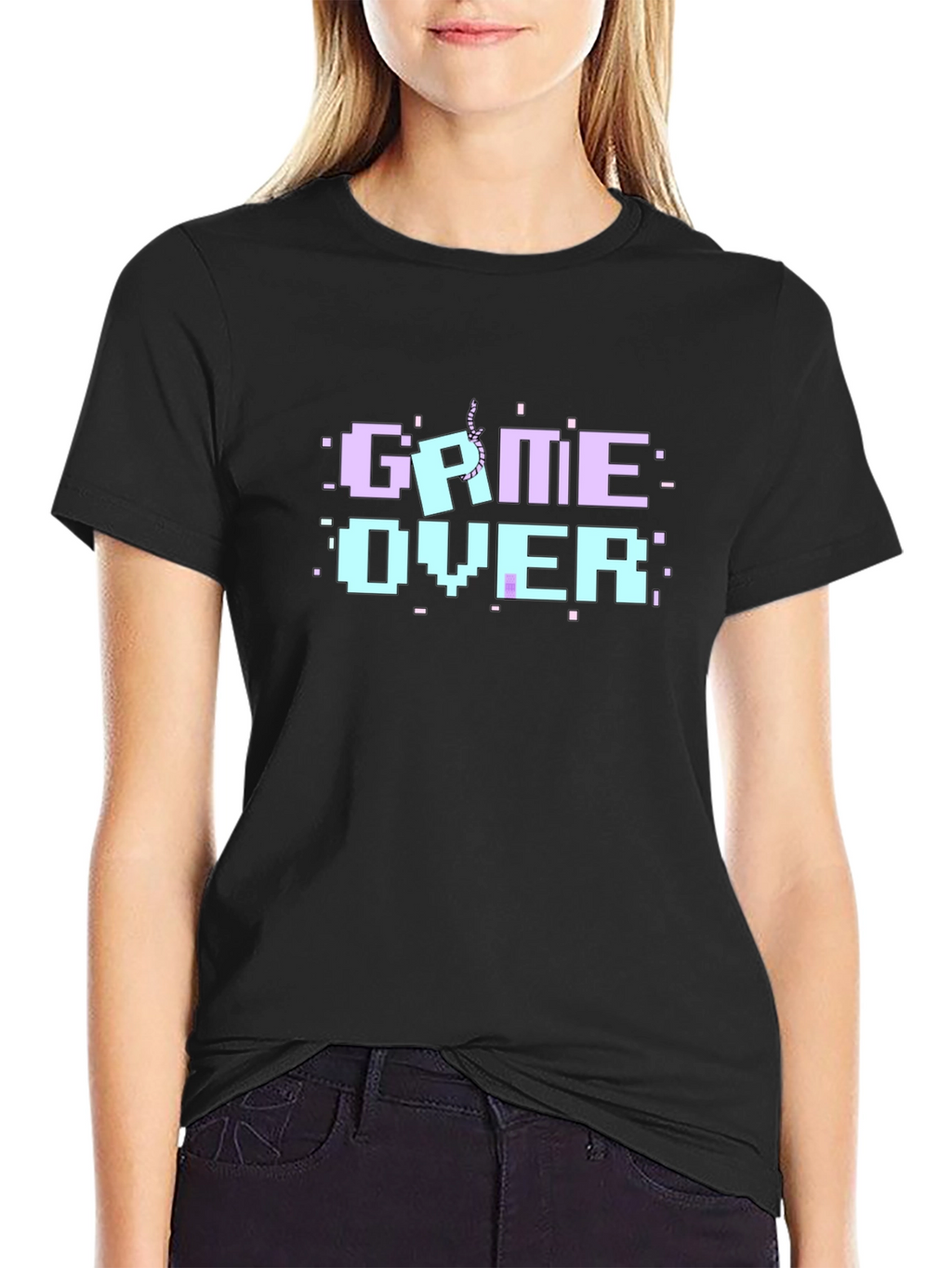 Game Over Pixel Art Black T-Shirt