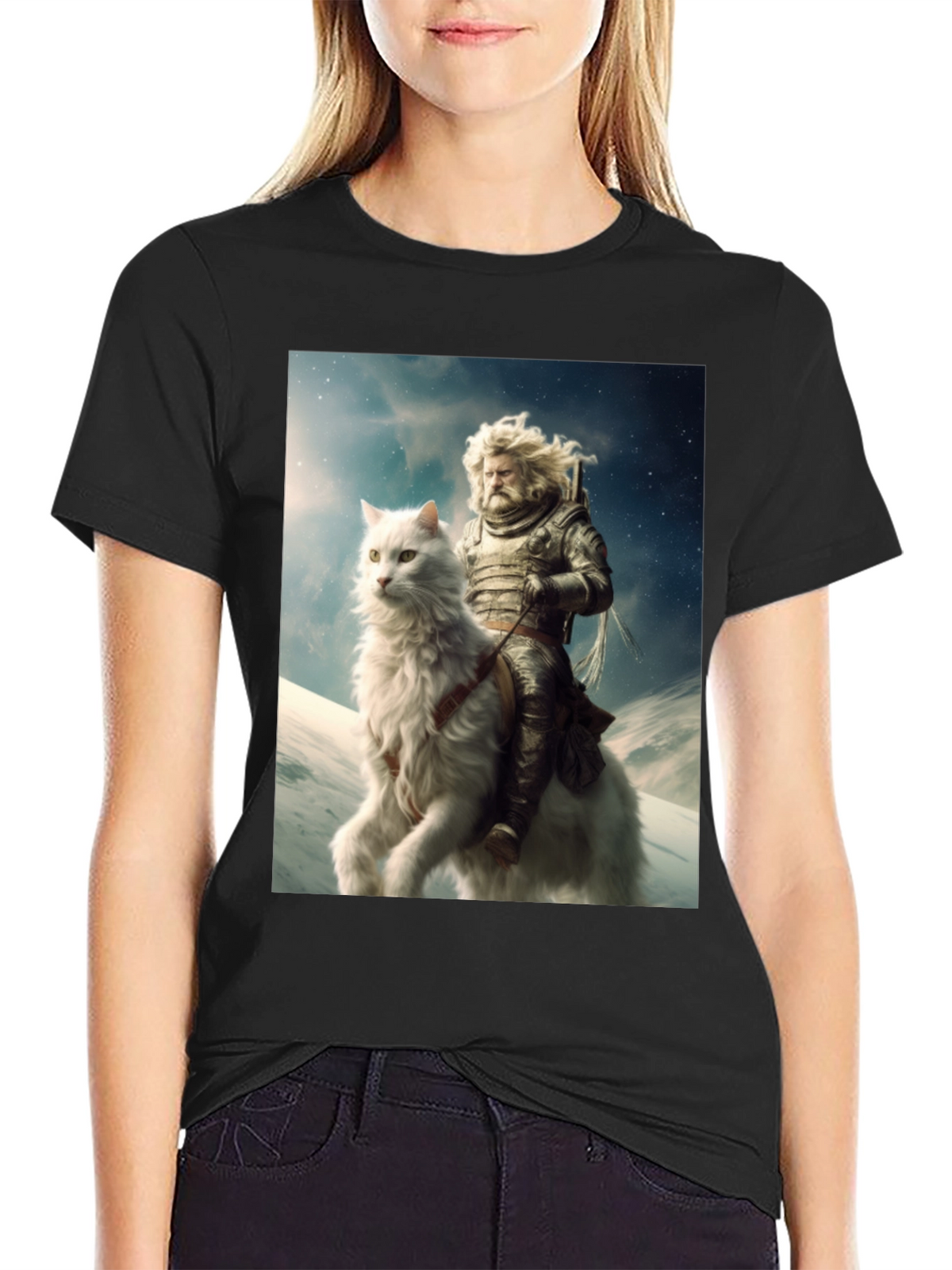 Knight Riding Cat Graphic Tee