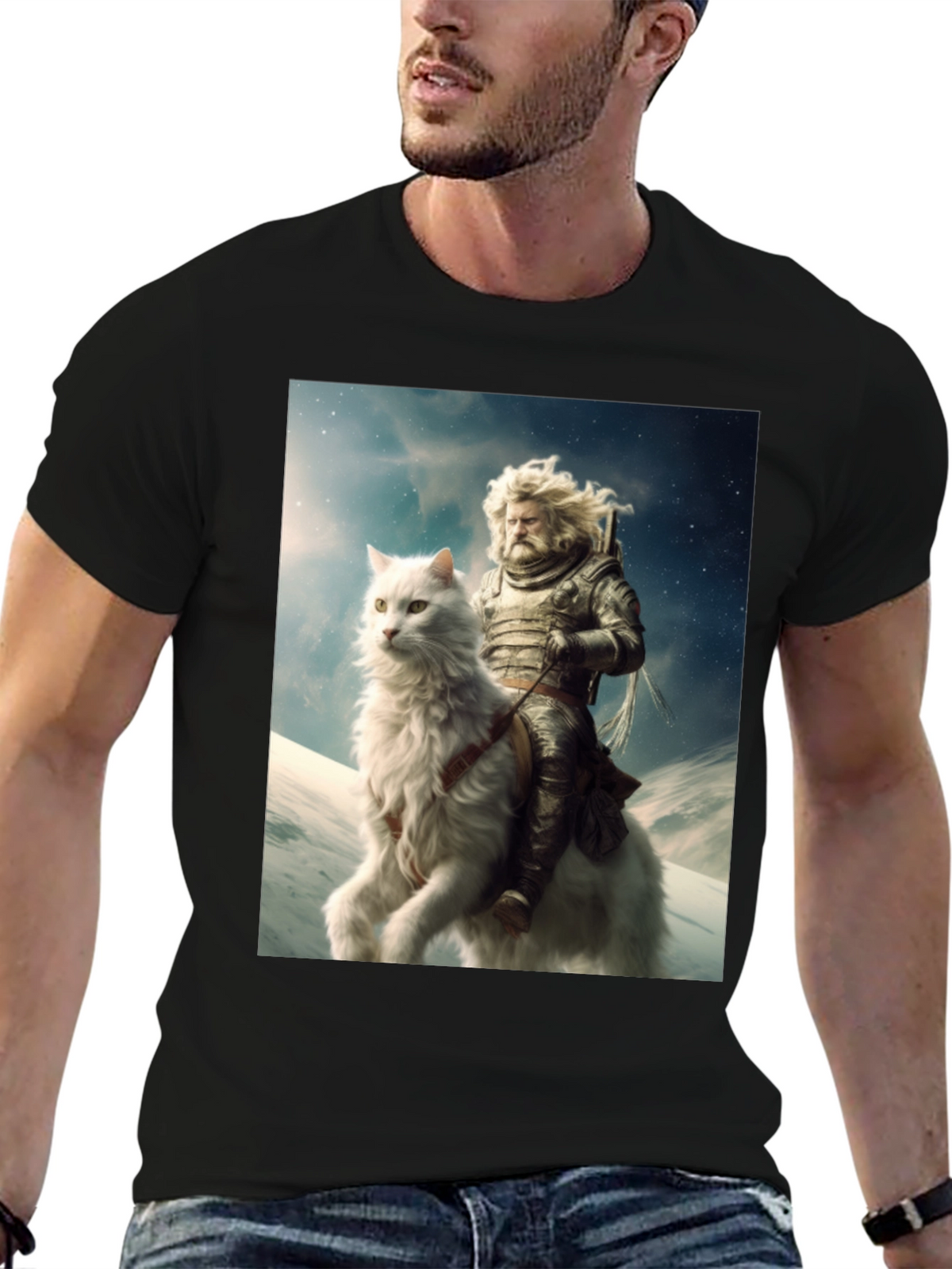 Knight Riding Cat Graphic Tee