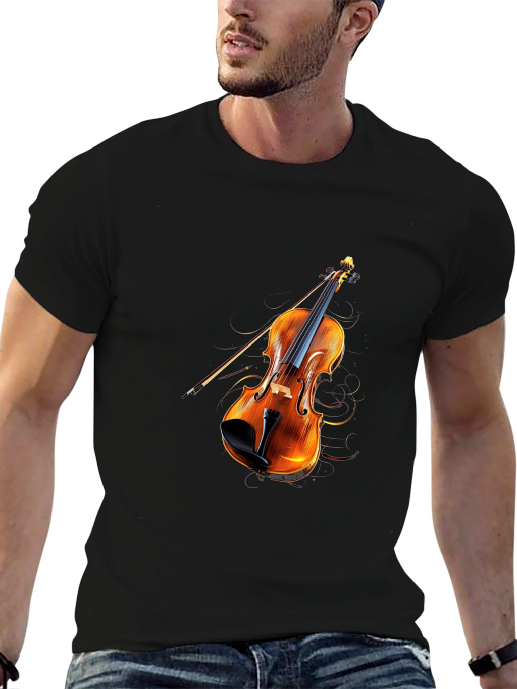 Violin Graphic Black T-Shirt