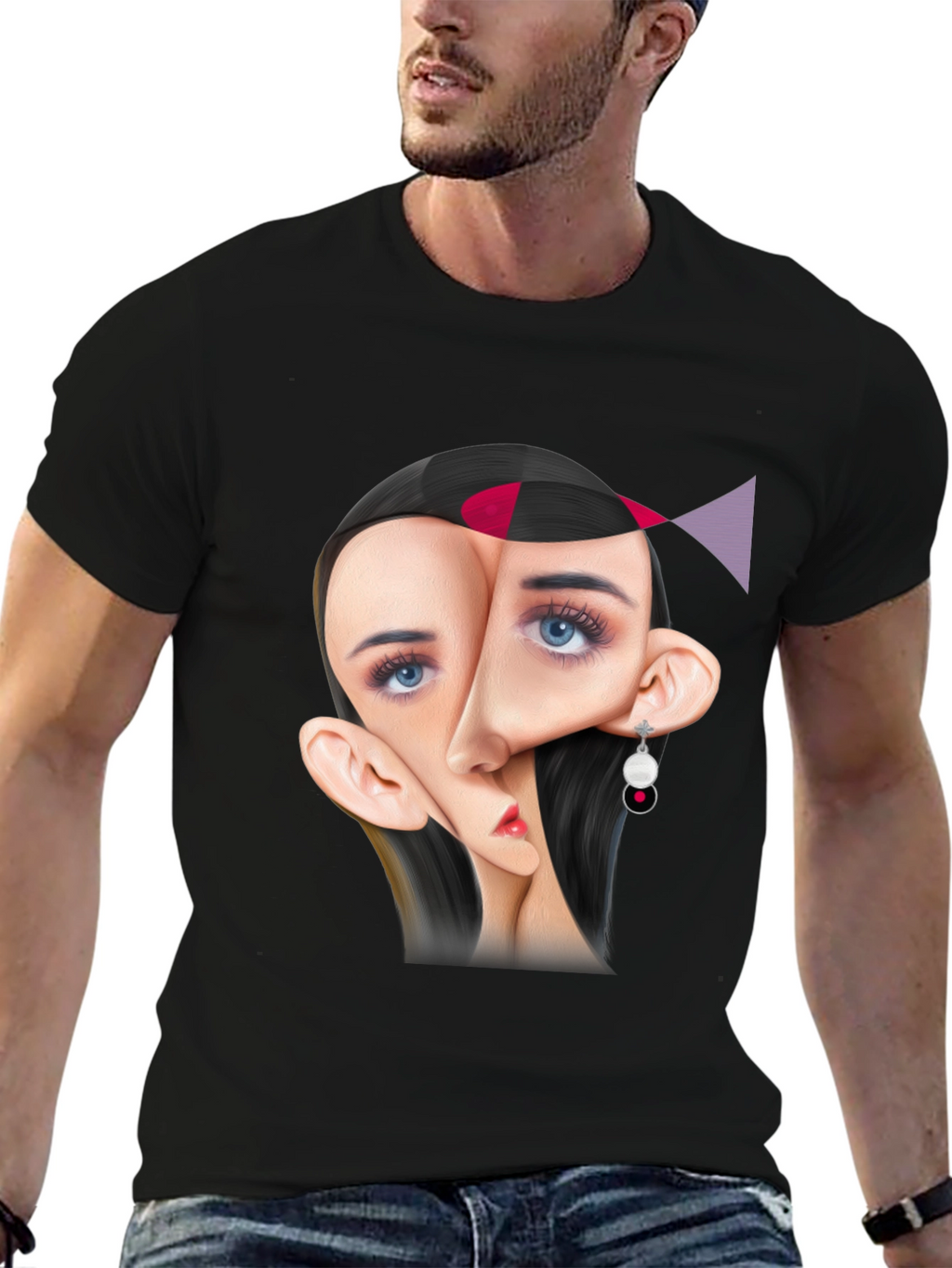 Abstract Face Graphic Tee - Unique Art T-Shirt