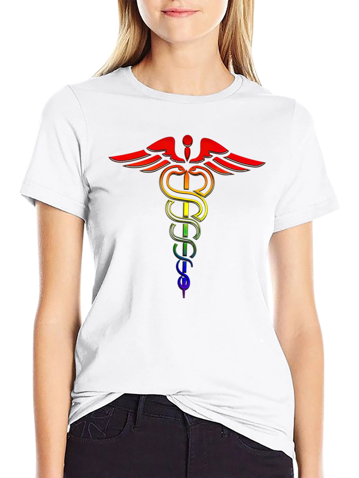 Rainbow Caduceus Black T-Shirt - LGBTQ+ Pride Medical Symbol