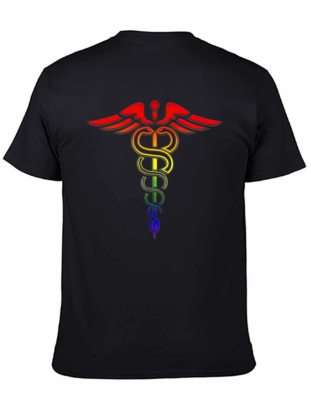 Rainbow Caduceus Black T-Shirt - LGBTQ+ Pride Medical Symbol