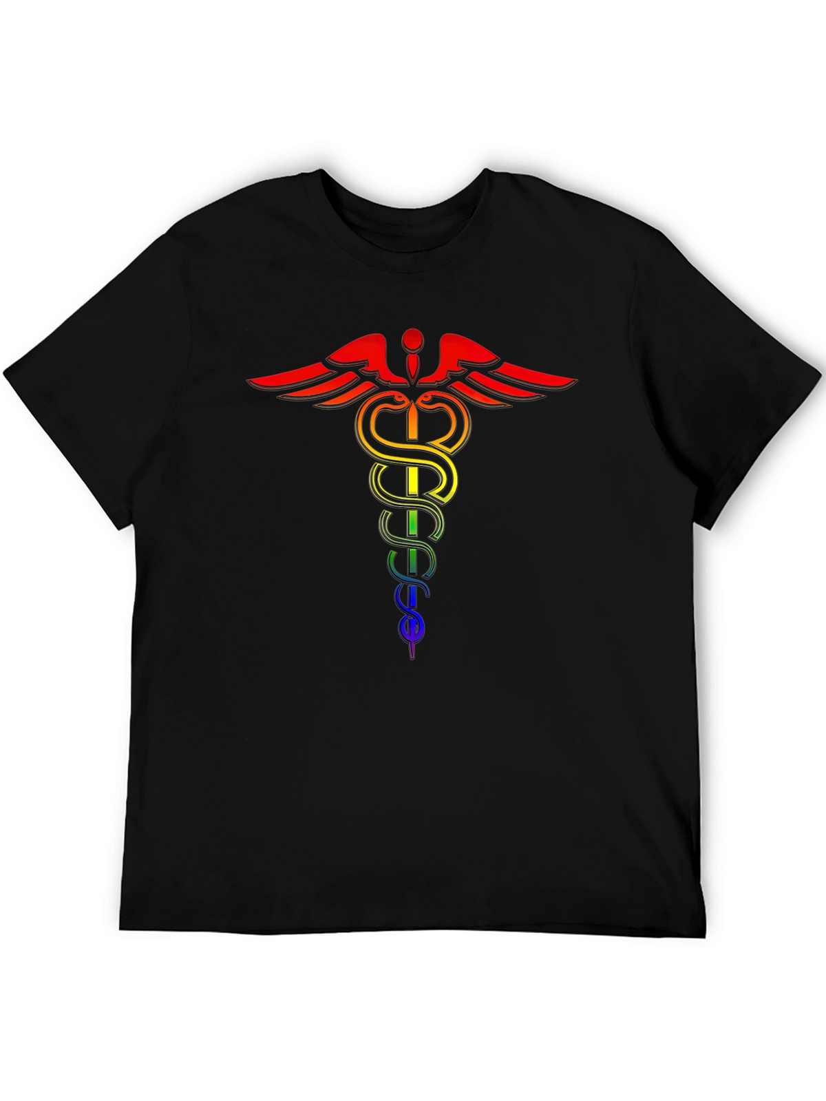 Rainbow Caduceus Black T-Shirt - LGBTQ+ Pride Medical Symbol