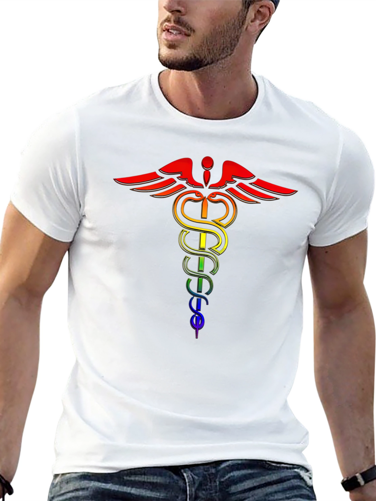 Rainbow Caduceus Black T-Shirt - LGBTQ+ Pride Medical Symbol