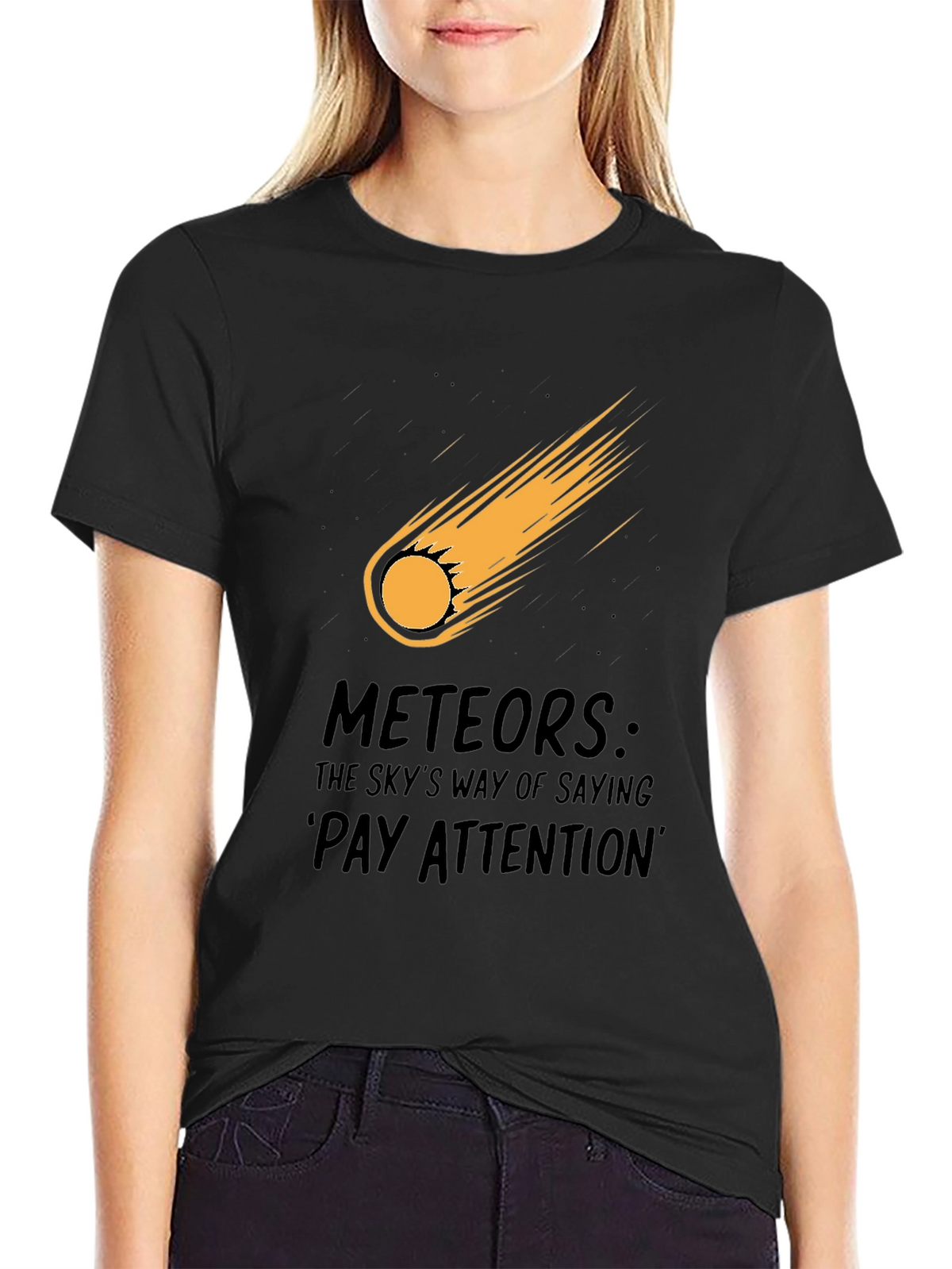 Meteor Strike Black T-Shirt - Pay Attention!