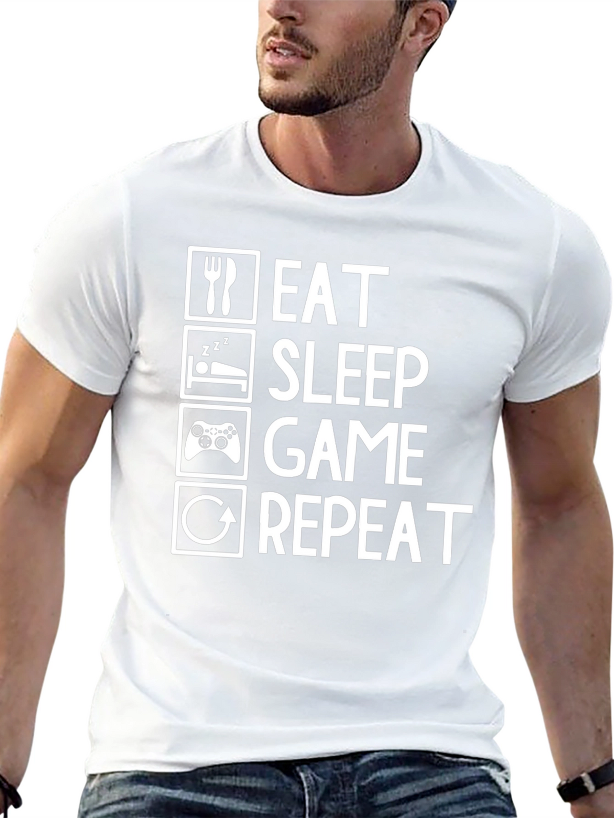 Eat Sleep Game Repeat Black Graphic Tee