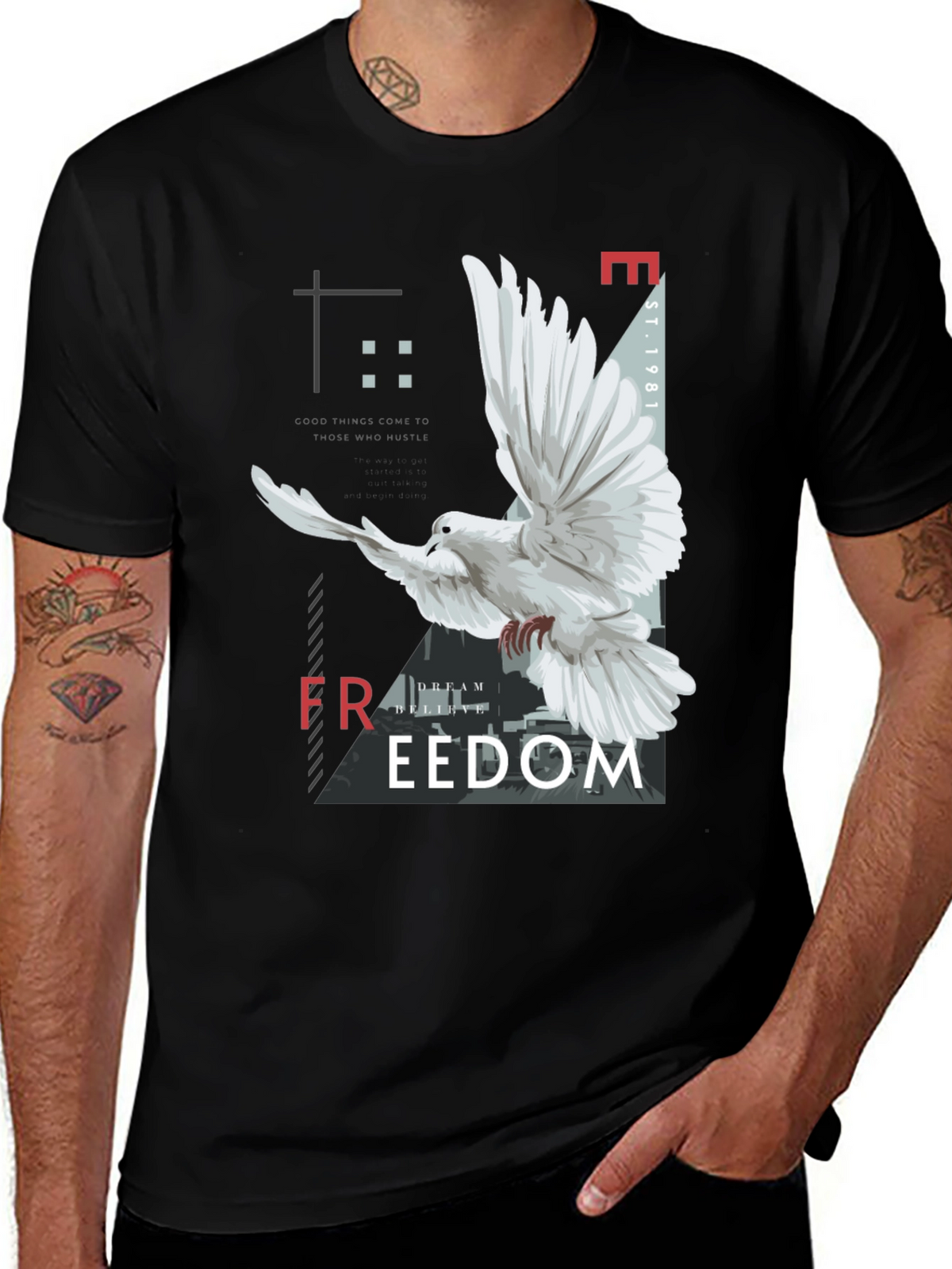 Freedom Graphic Print Mens Black T-Shirt