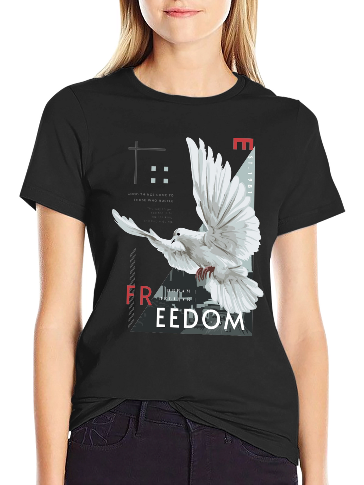 Freedom Graphic Print Mens Black T-Shirt