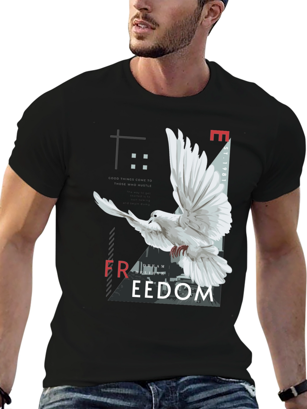 Freedom Graphic Print Mens Black T-Shirt