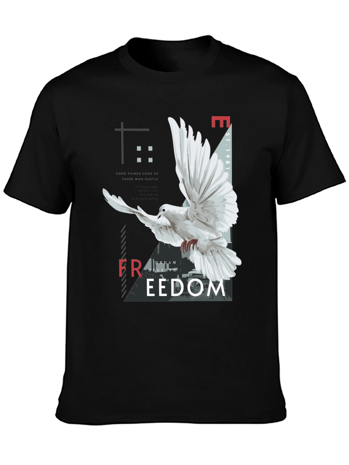 Freedom Graphic Print Mens Black T-Shirt